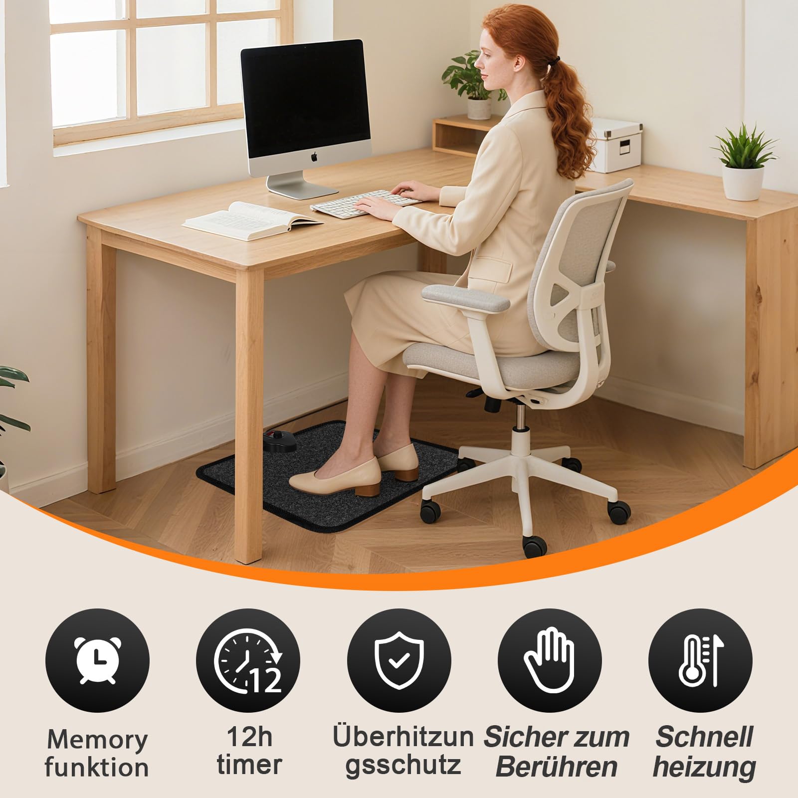 Fußwärmer Elektrisch – 230V Heizmatte Mit 1-12H Timer &7-Temp Heizstufen bis 60°C Wärmepads – 55W Fusswärmer Fußschalter & Thermostat Fussbodenheizung (Schwarz mit Muster)