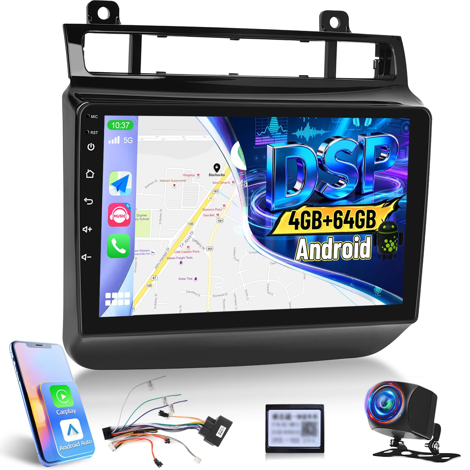 Photo 1 of [4+64GB] Android Radio for VW Touareg 2011-2017: NHOPEEW 9 inch IPS Touchscreen Carplay Stereo - Wireless Android Auto, Custom Homepage, DSP/EQ, 5G/WiFi, Mirror Link, SWC + Rearview Camera + Canbus