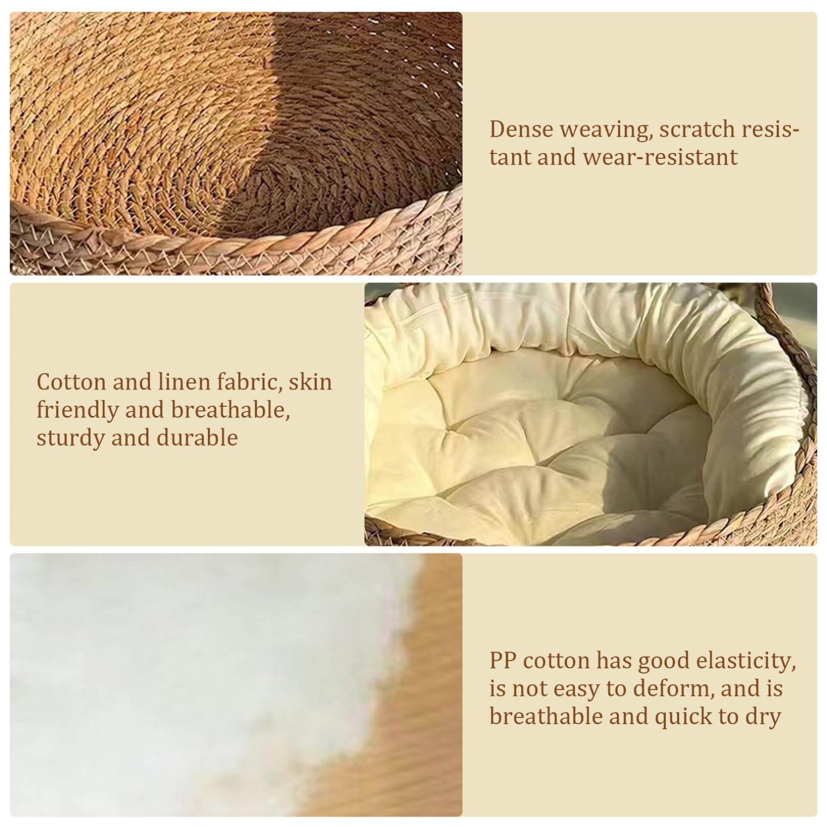 Letto a ciambella per gatti in vimini per gatti da interno, 38,1 x 12,7 cm, 2 in 1, cestino per gatti intrecciato con morbido cuscino antigraffio, comodo cestino rotondo in vimini per gatti