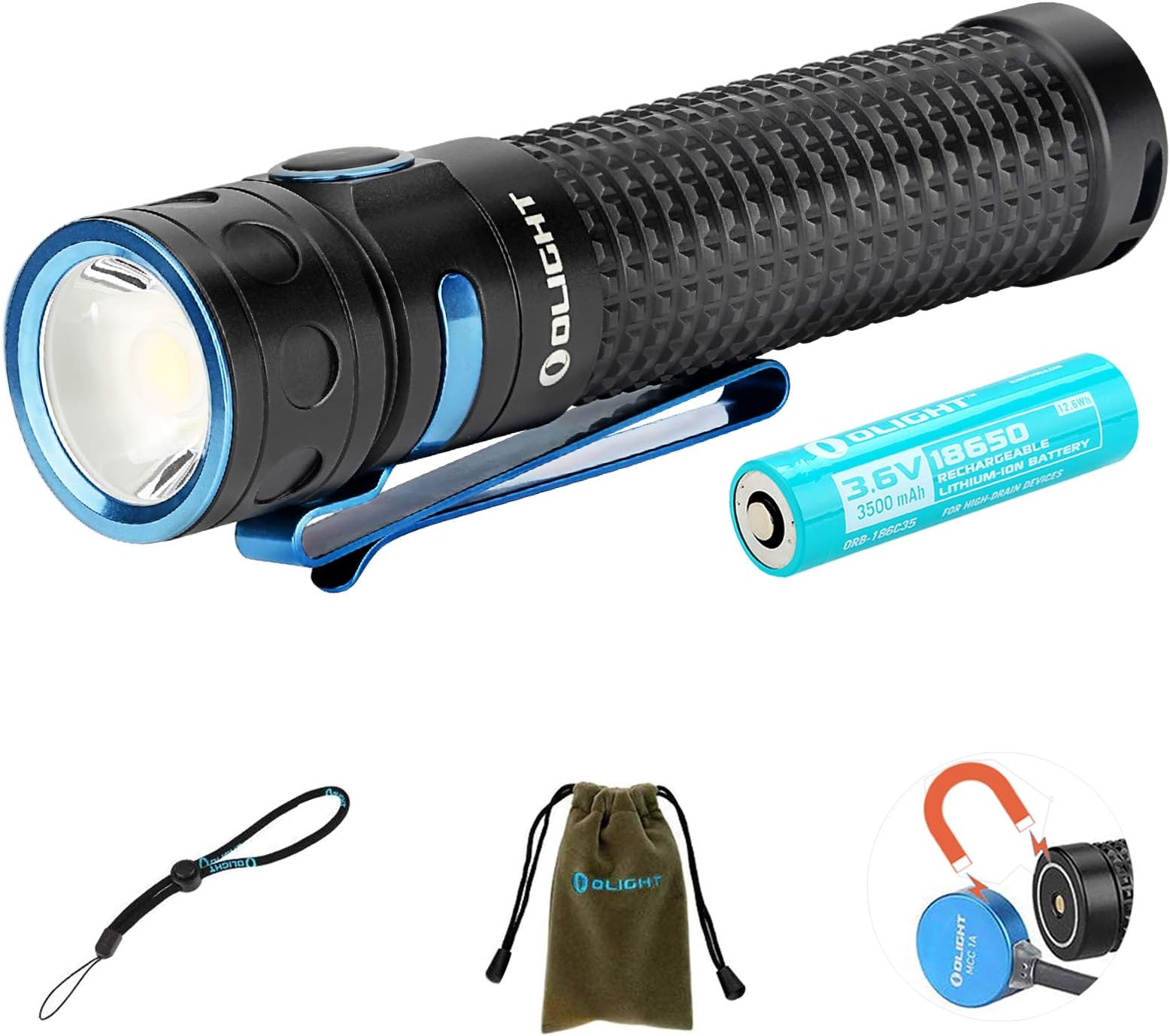 Olight Baton PRO Flashlight 2000 lumens/ 132 Meters Cool White LED Rechargeable Portable Torches, with 1 * 18650 Battery+ Tidusky Battery Case