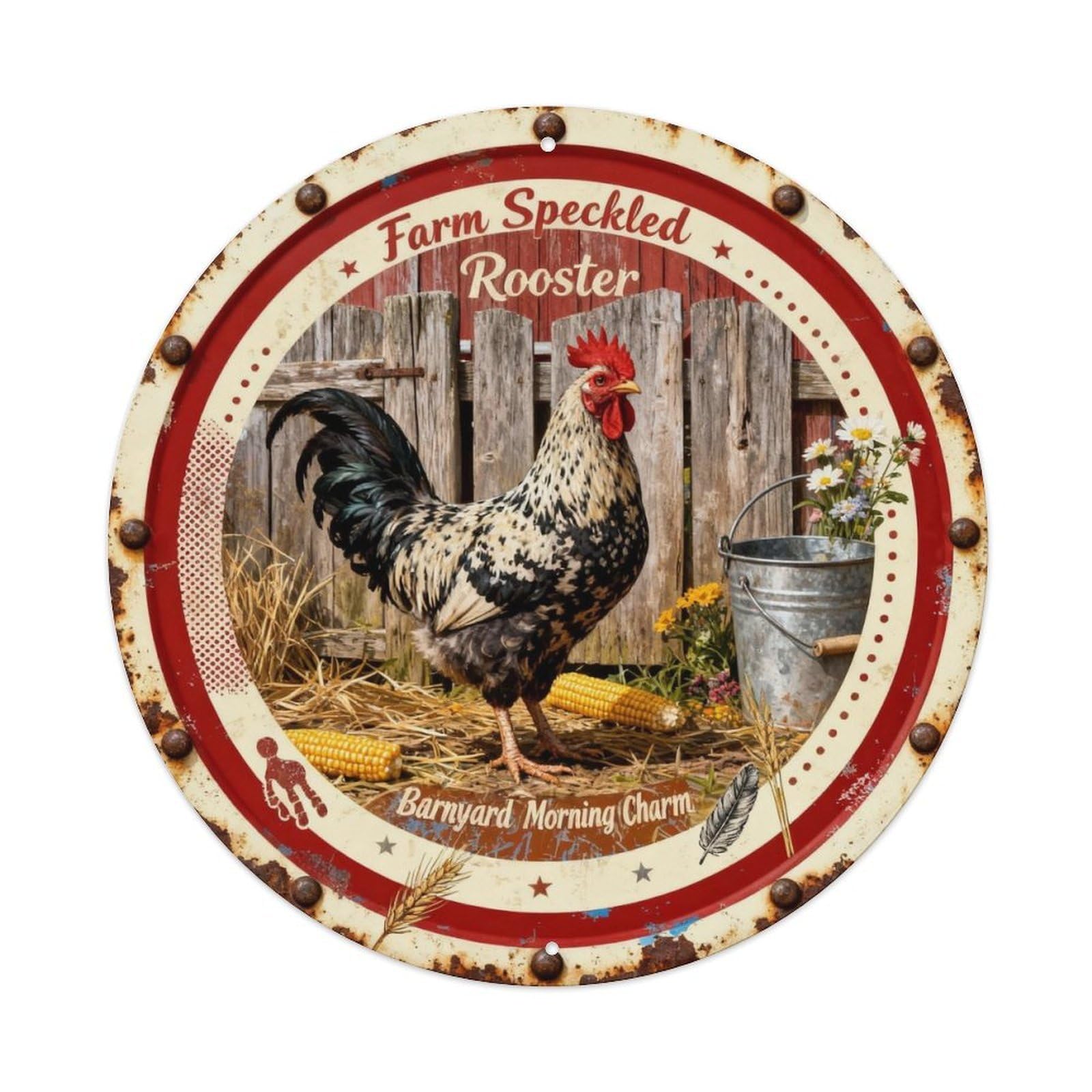 Farm Speckled Rooster Metal Tin Sign Plaque