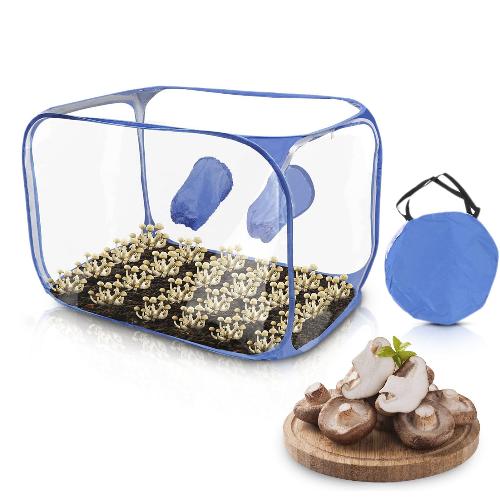 Still Air Box, Portable Foldable Mushroom Grow Kit, PVC 2 Arm Ports 35.5x23.5x23.5’ in Diameter Mycology Fume Hood Propagation Stations for Mushroom Lovers