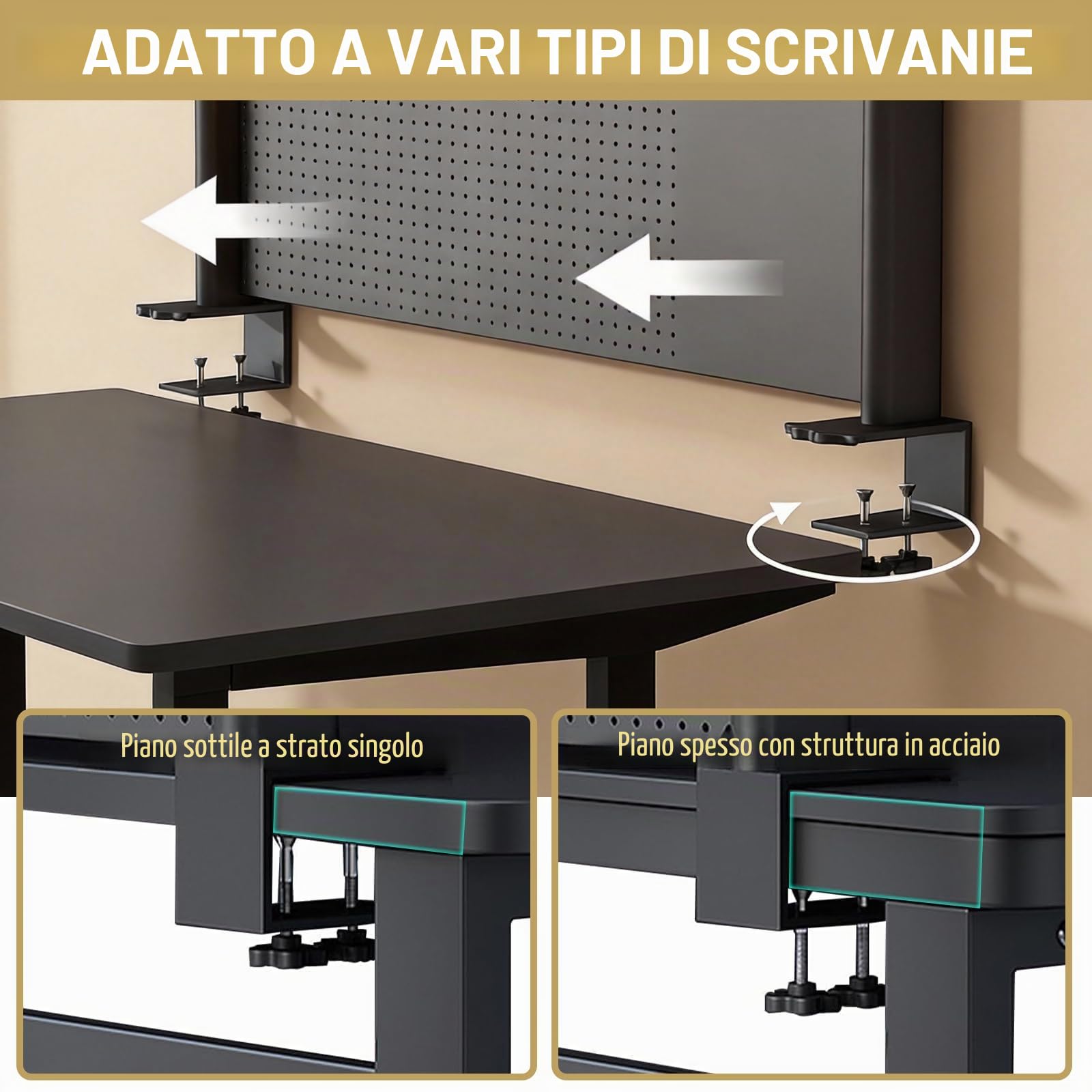 Scaffale da scrivania a 2 ripiani, 100 cm, con pannello forato | Scaffale organizer da scrivania per accessori, altezza regolabile, per casa, ufficio o dormitorio