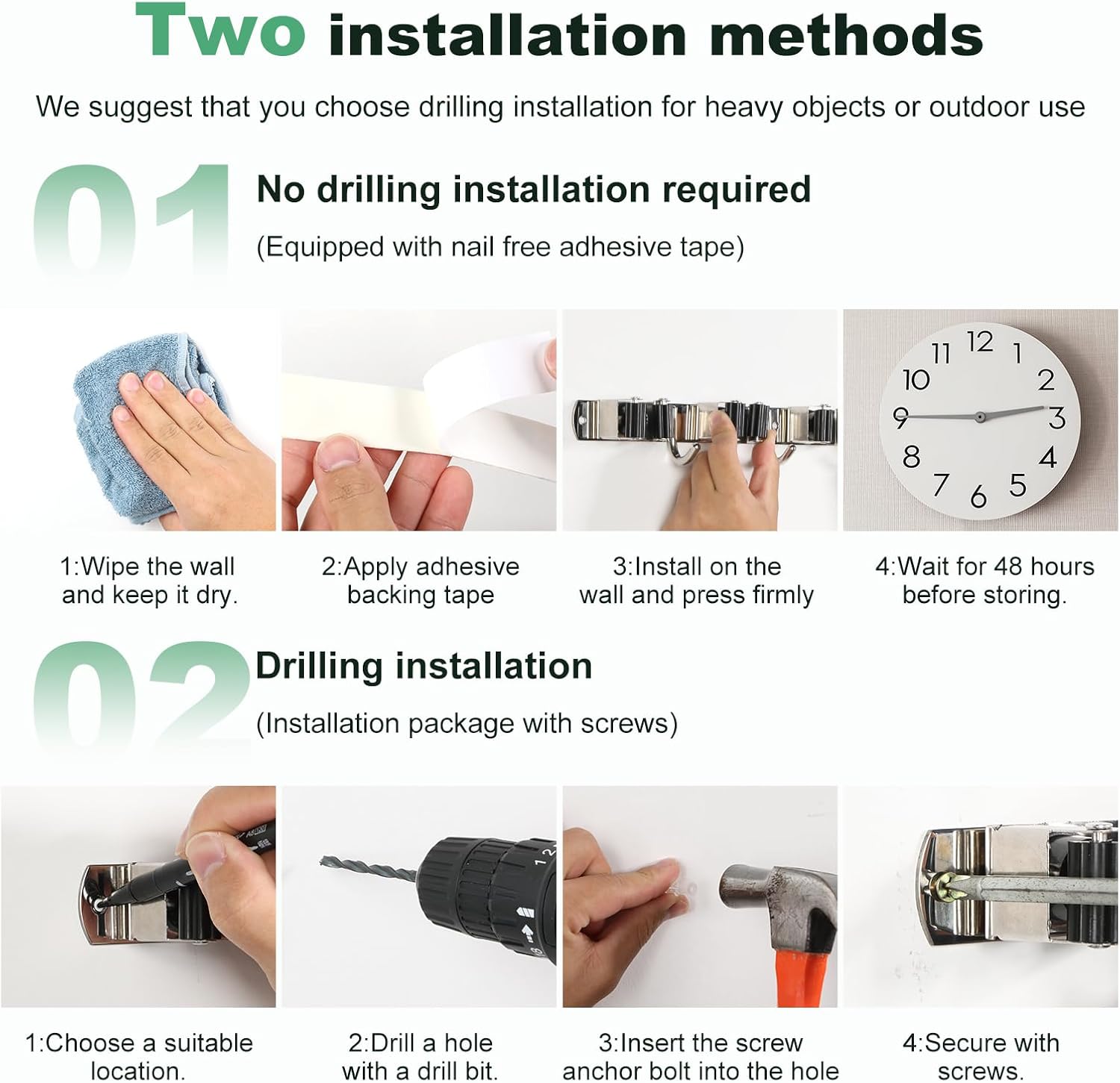 5 Pack Broom Holder Wall Mount 5 Racks 4 Hooks Stainless Steel Broom Mop Holder Anti Slip Storage Rack Strong Load Bearing Waterproof Broom and Mop Organizer Wall Hanging for Bathroom Kitchen Garage