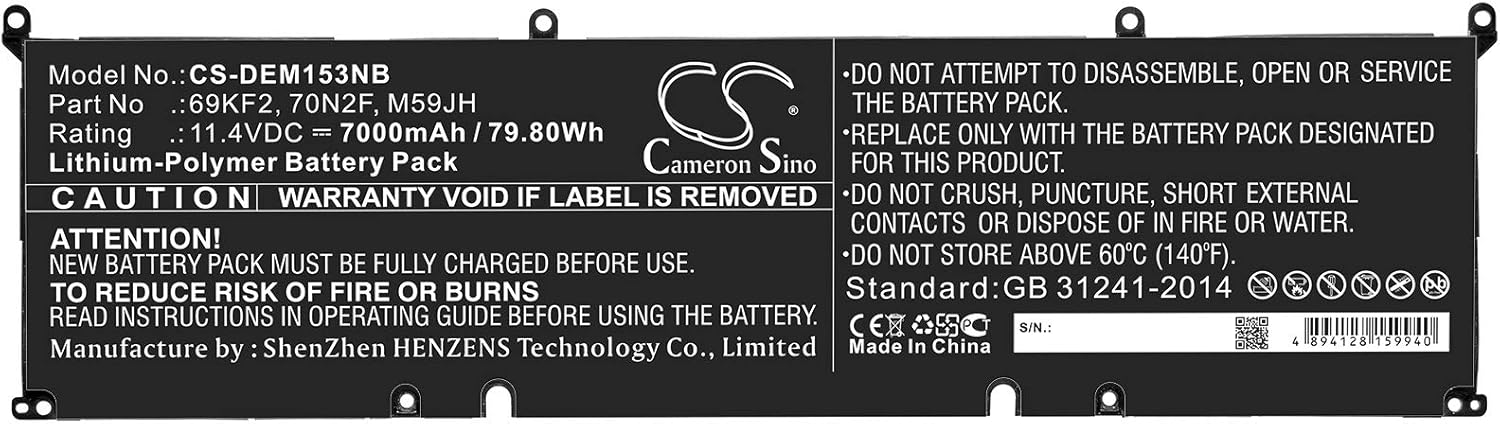 Cameron Sino CS New Replacement Battery for Alienware M15 2020 ALW15M-5758, Alienware M15 R3, Alienware M15 R3 P87F, Alienware M17 2020, Alienware M17 R3 P45E, (7000mAh) 69KF2, 70N2F, M59JH