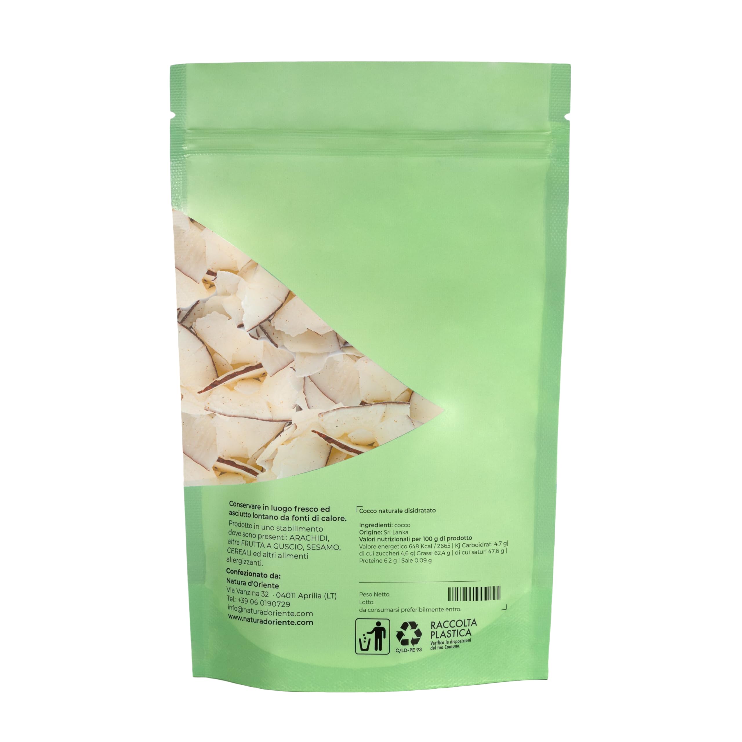 Natura d'Oriente | Cocco Secco Naturale Disidratato 1000 g | Senza zuccheri aggiunti | Naturale 100% Confezionato pack salva freschezza.