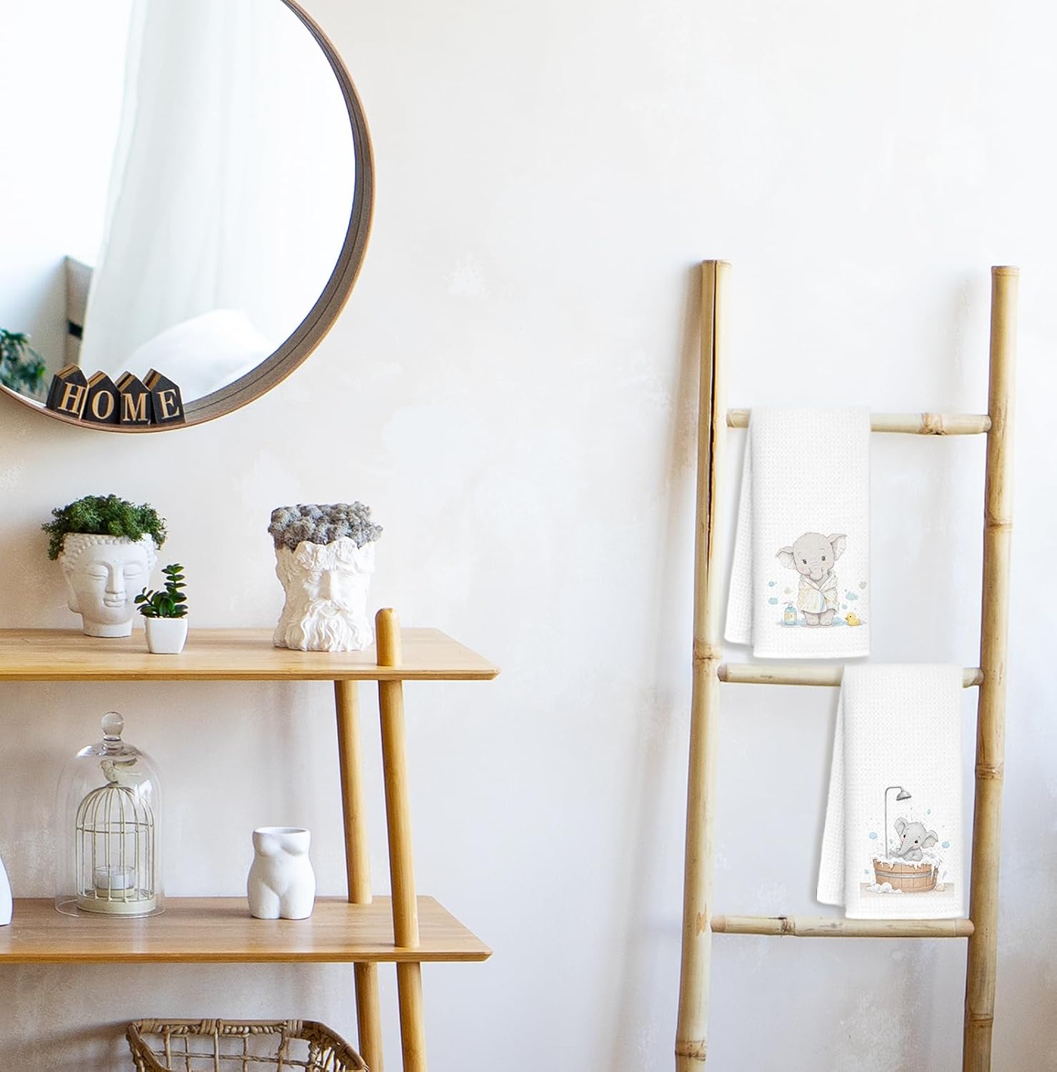 Bathing Elephant Hand Towels for Bathroom Set of 2, Cute Animal Towels for Bathroom Washroom Restroom Kitchen, Kids Hand Towels, Elephant Gifts for Kids, 16x24 Inch - Image 4