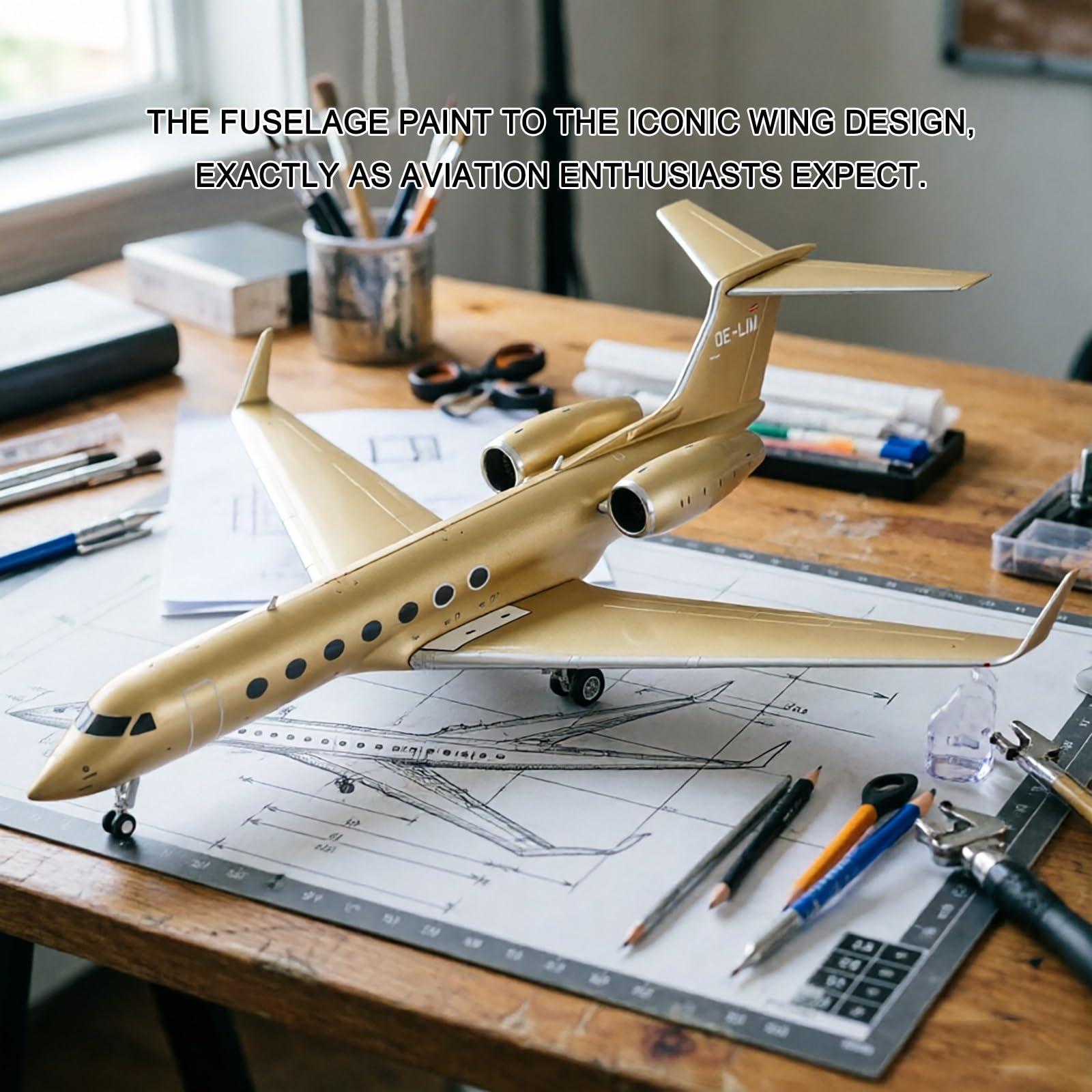 Modello jet privato G550 scala 1:200 resina grandi dimensioni con kit espositore, aereo pressofuso alta qualità for l'arredamento casa ufficio, collezionisti appassionati aviazione