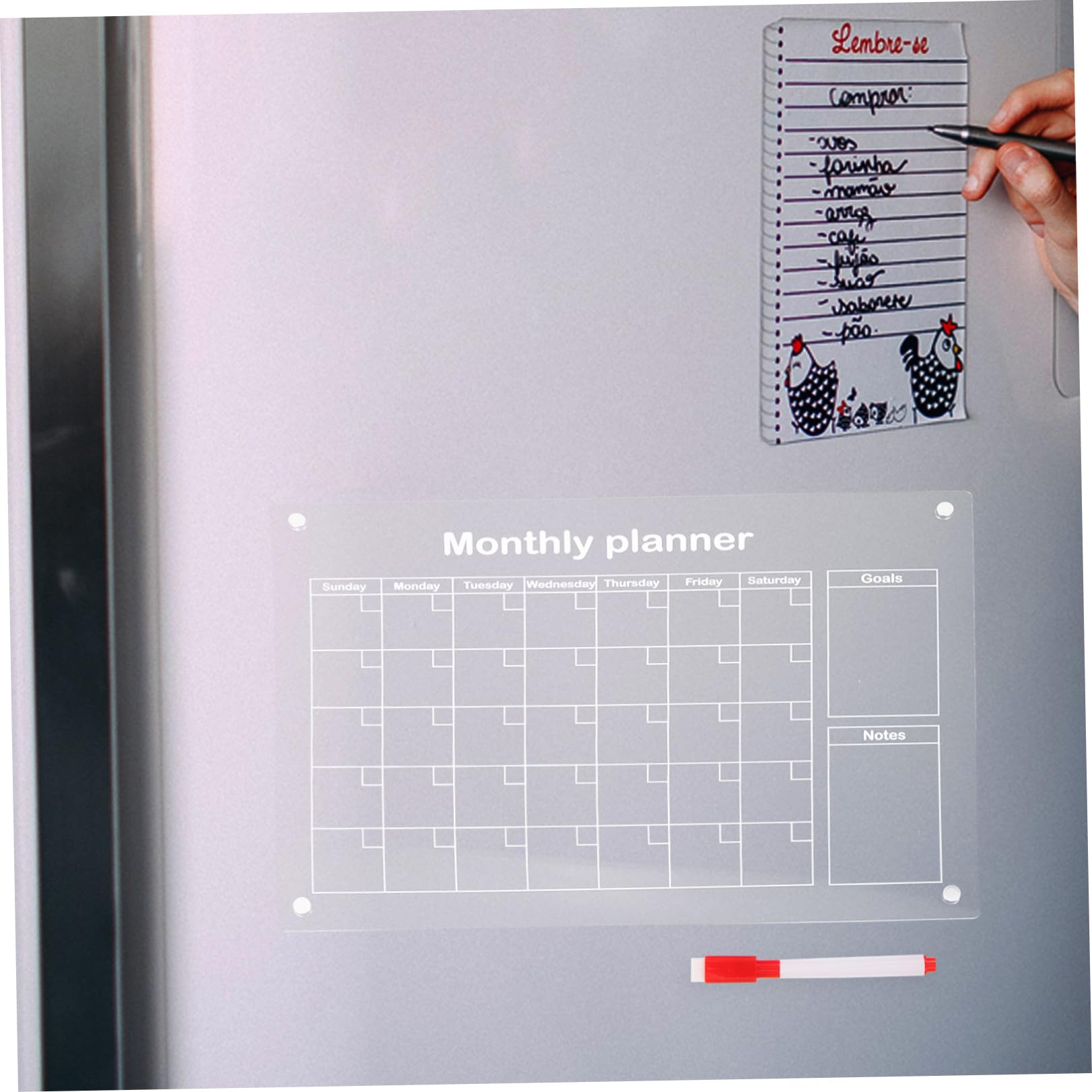 TEHAUX Magnetischer Acryl Kalender Kühlschrank Abwischbar Dry Erase Board Monatsplaner mit Whiteboard-markern Wiederverwendbar für Familienorganisation und Küchenplanung
