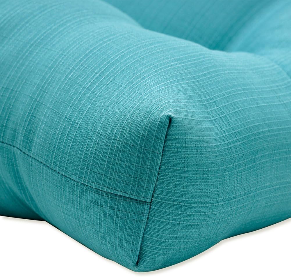 Pillow Perfect Forsyth Solid Indoor/Outdoor Reversible Patio Chairpad with Ties Weather and Fade Resistant, 15.5" x 16", Blue, 2 Count