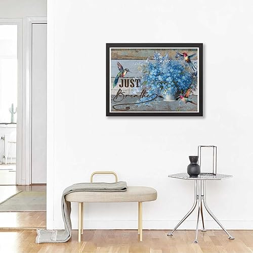 Miniatura 3 de Kit de pintura artística de diamante para adultos, florero de flores azules, dibujo de margaritas, colibrí azul, pintura vintage, simplemente