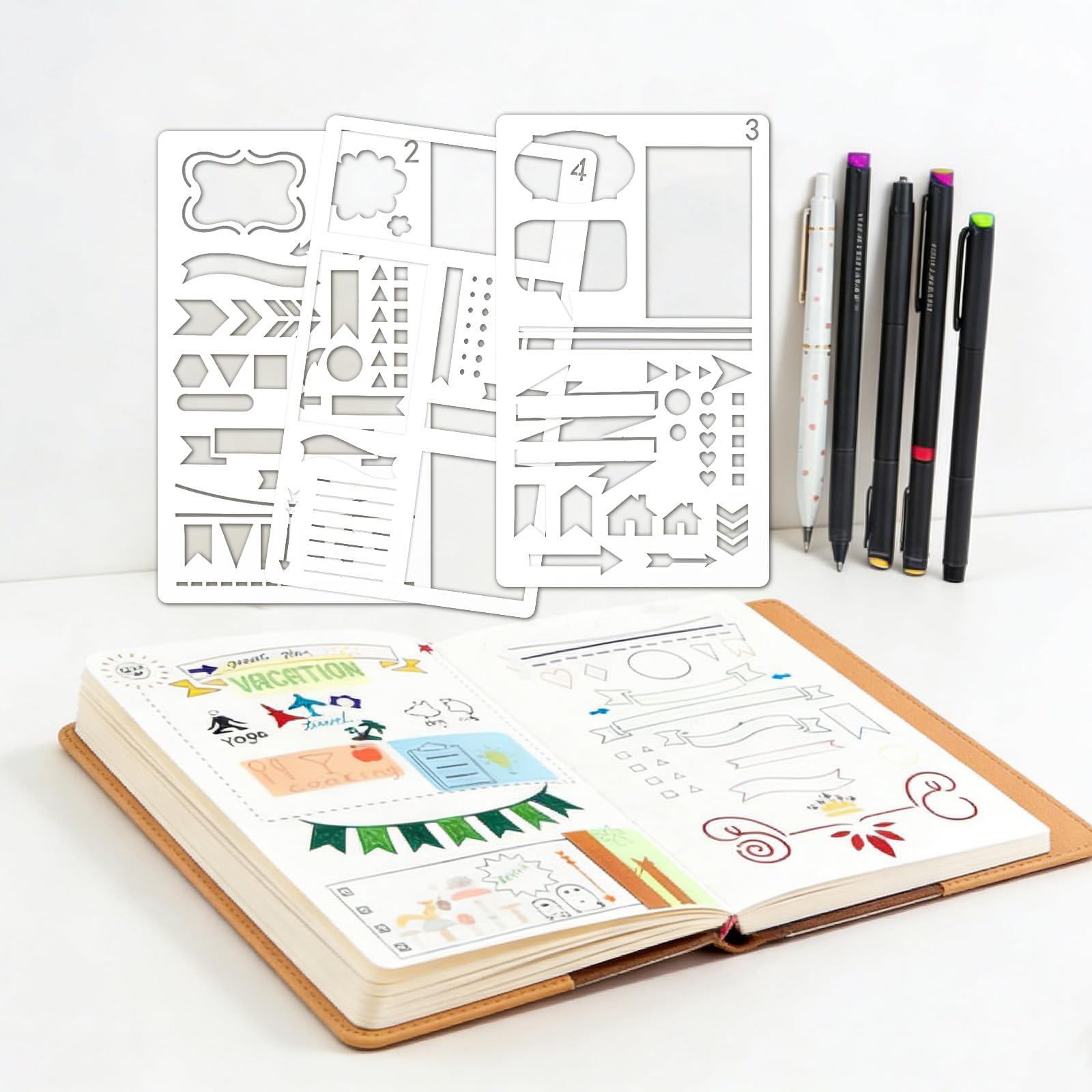 21 szt. szablonów do pamiętnika do planera, wielokrotnego użytku, szablon biblijny do dziennika, do samodzielnego rysowania, kalendarza, planera, pamiętnika, materiały do scrapbookingu, 21 szt