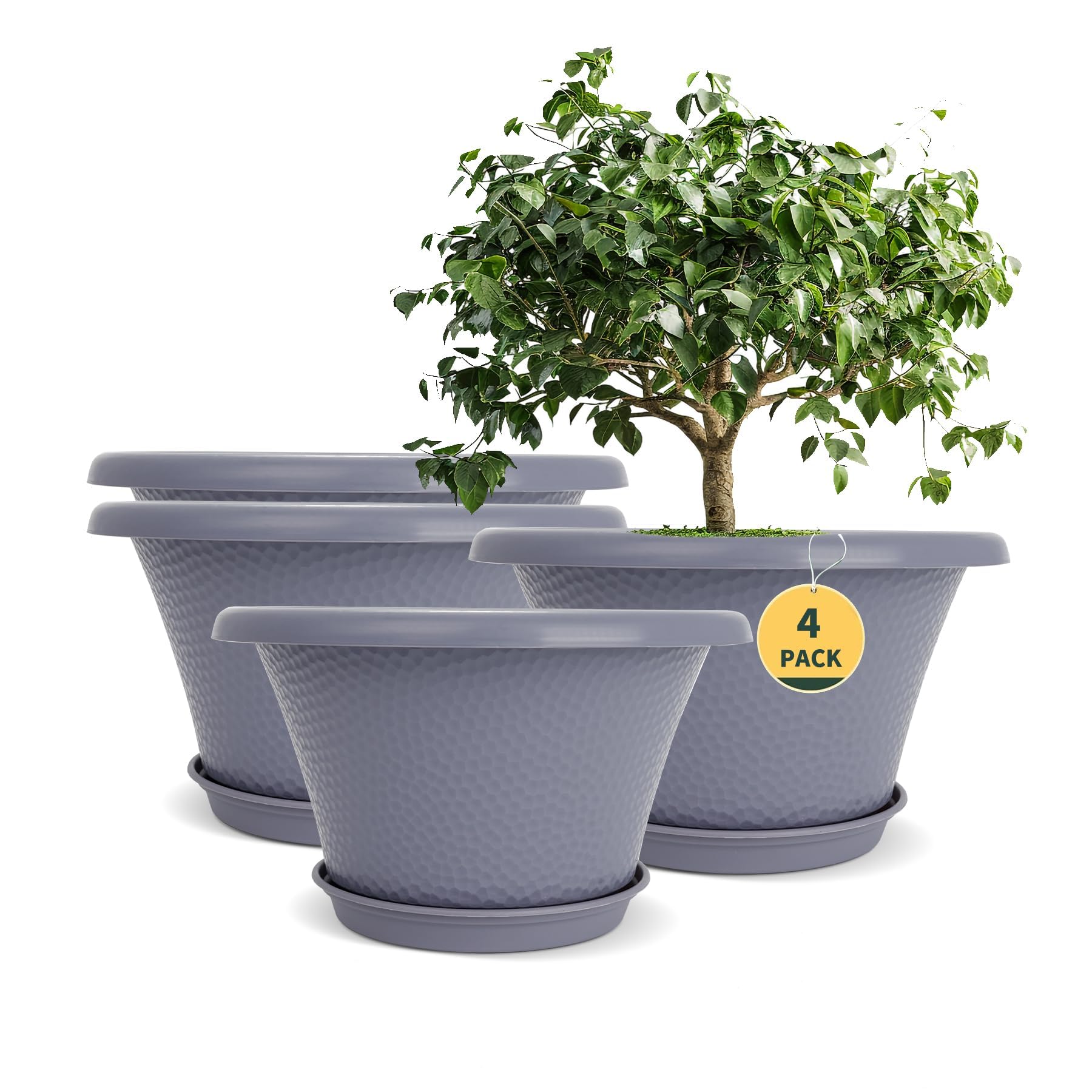 Quarut 12 Inch Large Planter Pot 4 Pack Grey