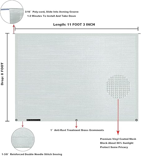 Miniatura 176 de Tentproinc Pantalla parasol para toldo, 8 pies x 13 pies 3 pulgadas (apta para toldo de 14 pies), protector solar de malla para autocaravana, cámper