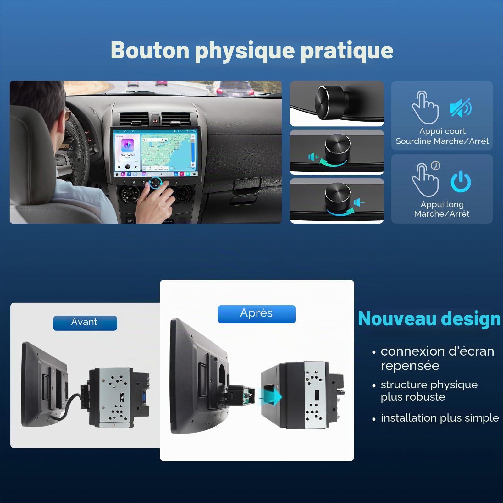 Eonon 10,1" Android 14 Radio Stéréo Double Din GPS 4G LTE CarPlay Android Auto MirrorLink Bluetooth DSP USB SWC Support Caméra de Recul Autoradio UX7SK-PLUS