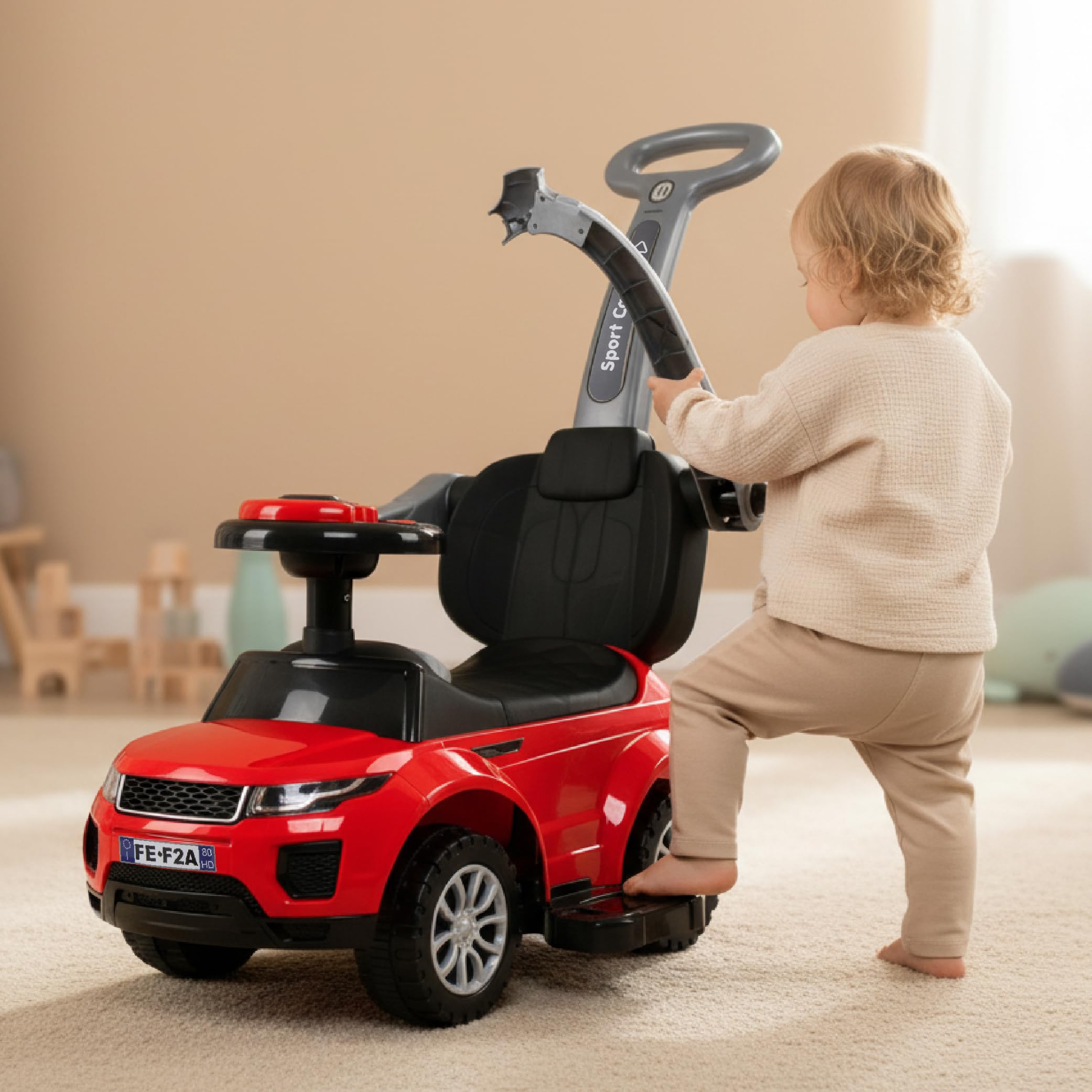 Auto a spinta per bambini 4in1, scivolo a partire da 1 anni, con clacson e musica, spazio per riporre i bagagli sotto il sedile (Rosso)