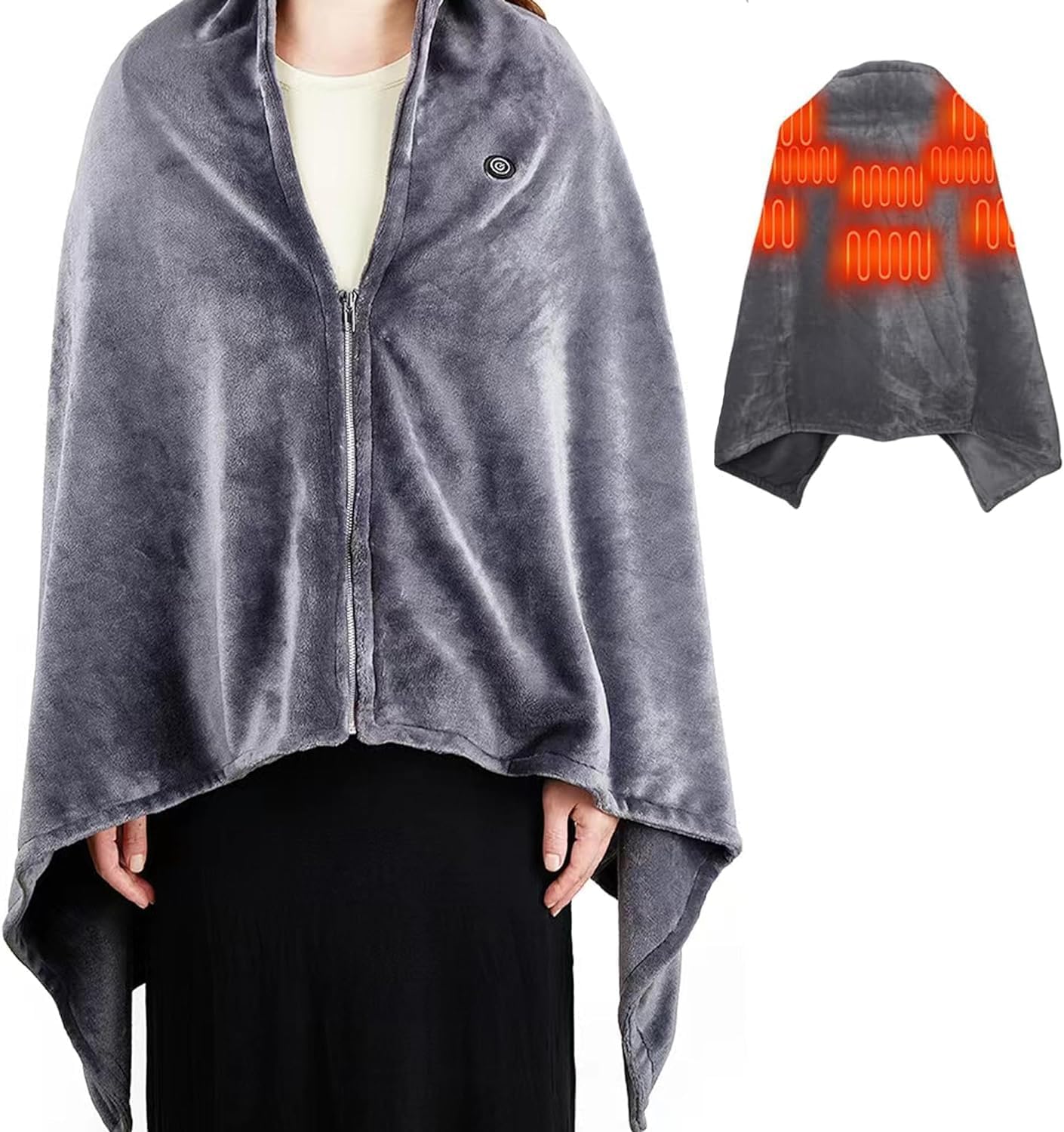 NALACAL Wearable USB Heated Blanket Shawl, Portable Heated Blanket, 3 Gears 7 Heating Zones Cordless Zip Heated Throw Blanket for Women, Outdoor, Office, Camping, Brown (Without Battery)