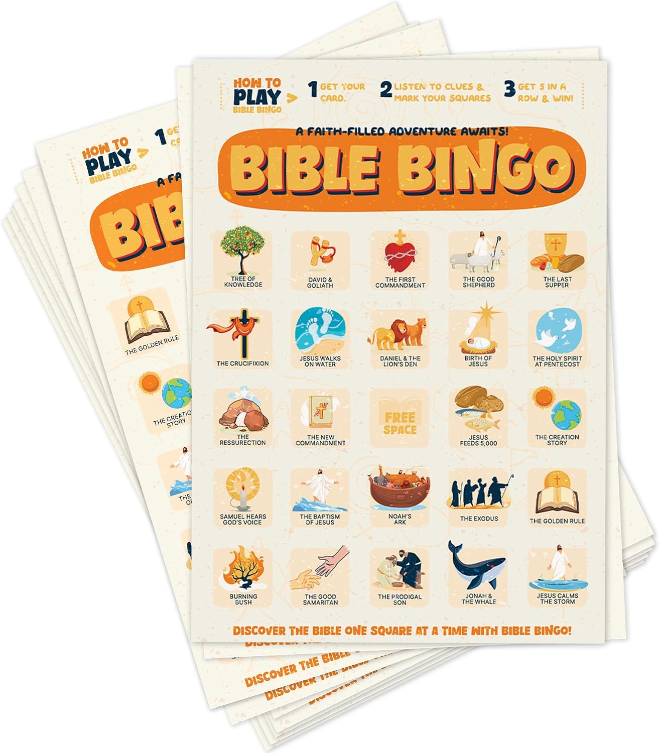 Markt Bible Bingo Game - Bible Games for Adults and Family, Sunday School Crafts, Christian Games, Faith-Based Trivia Board Game and Church Classroom Resources