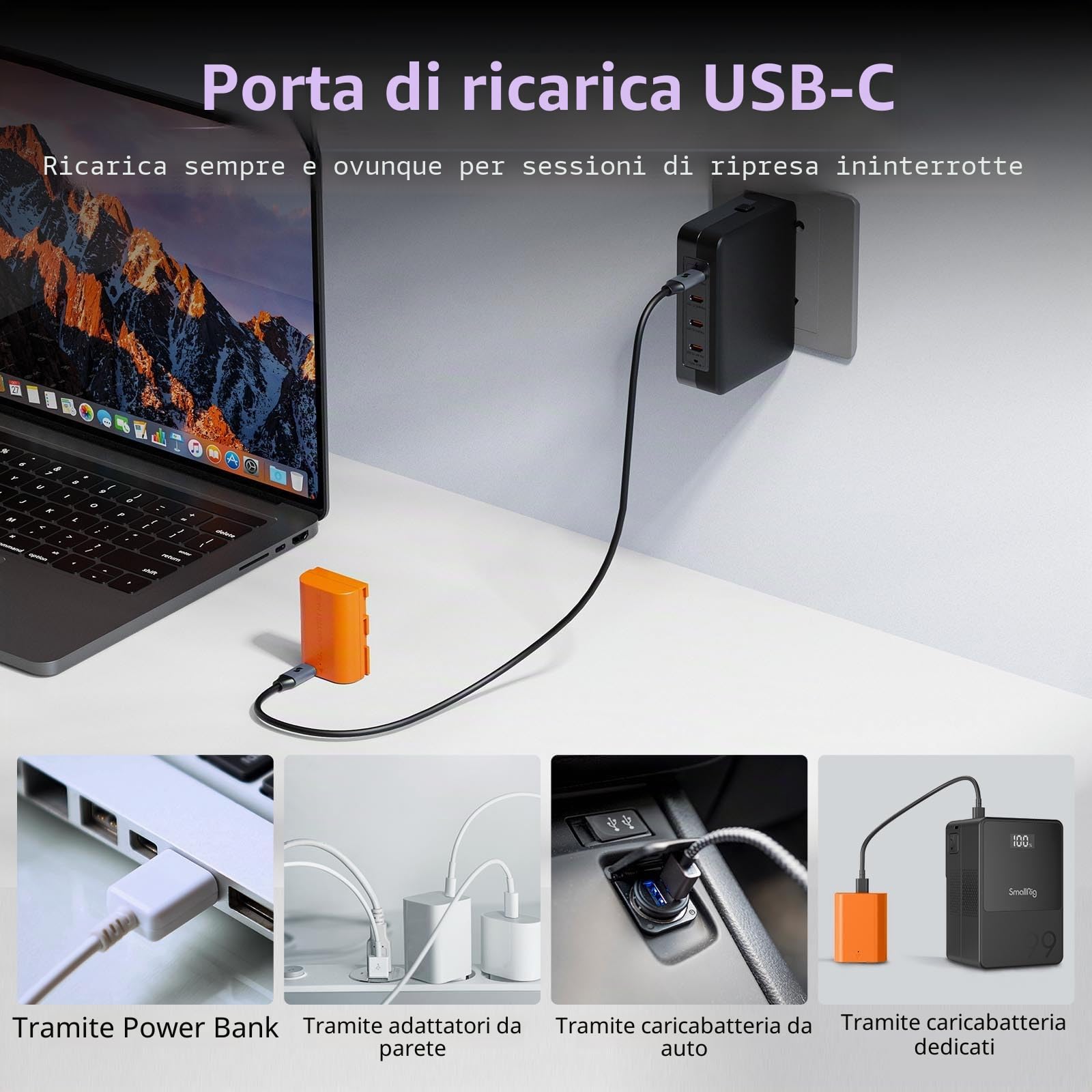 SMALLRIG Batteria LP-E6P, batteria USB-C sostitutiva da 2520 mAh per Canon EOS R5 Mark II, R6 Mark II, R5, R6, R7, 5D Mark II, 5D Mark IV, 60D, 70D, 80D, 90D, ricarica rapida completa in 2,5 ore, 5407
