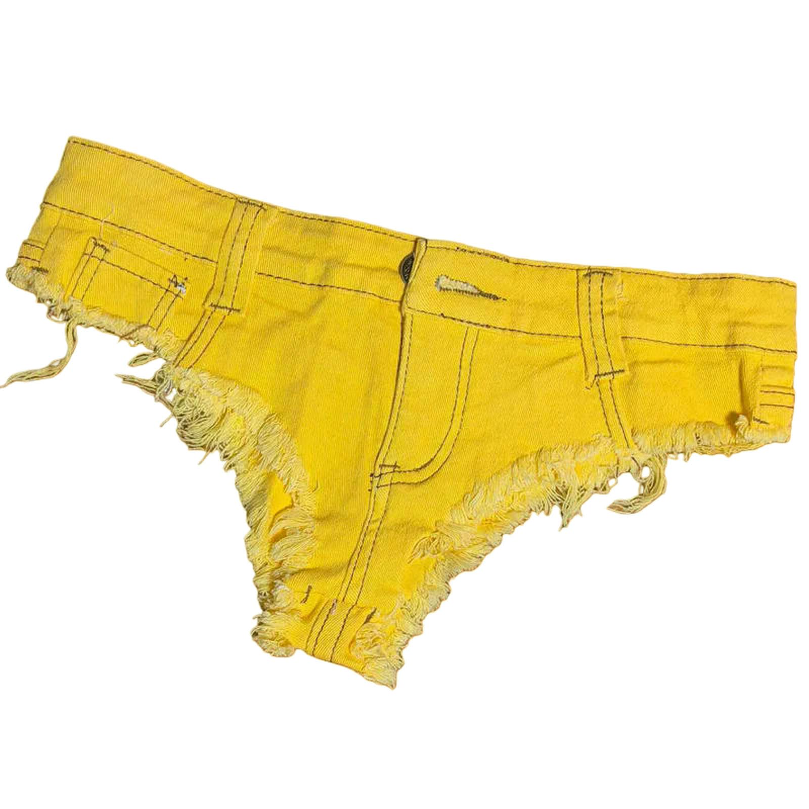 Short jean femme denim troué sexy short jaune taille basse pour look festival et mode été