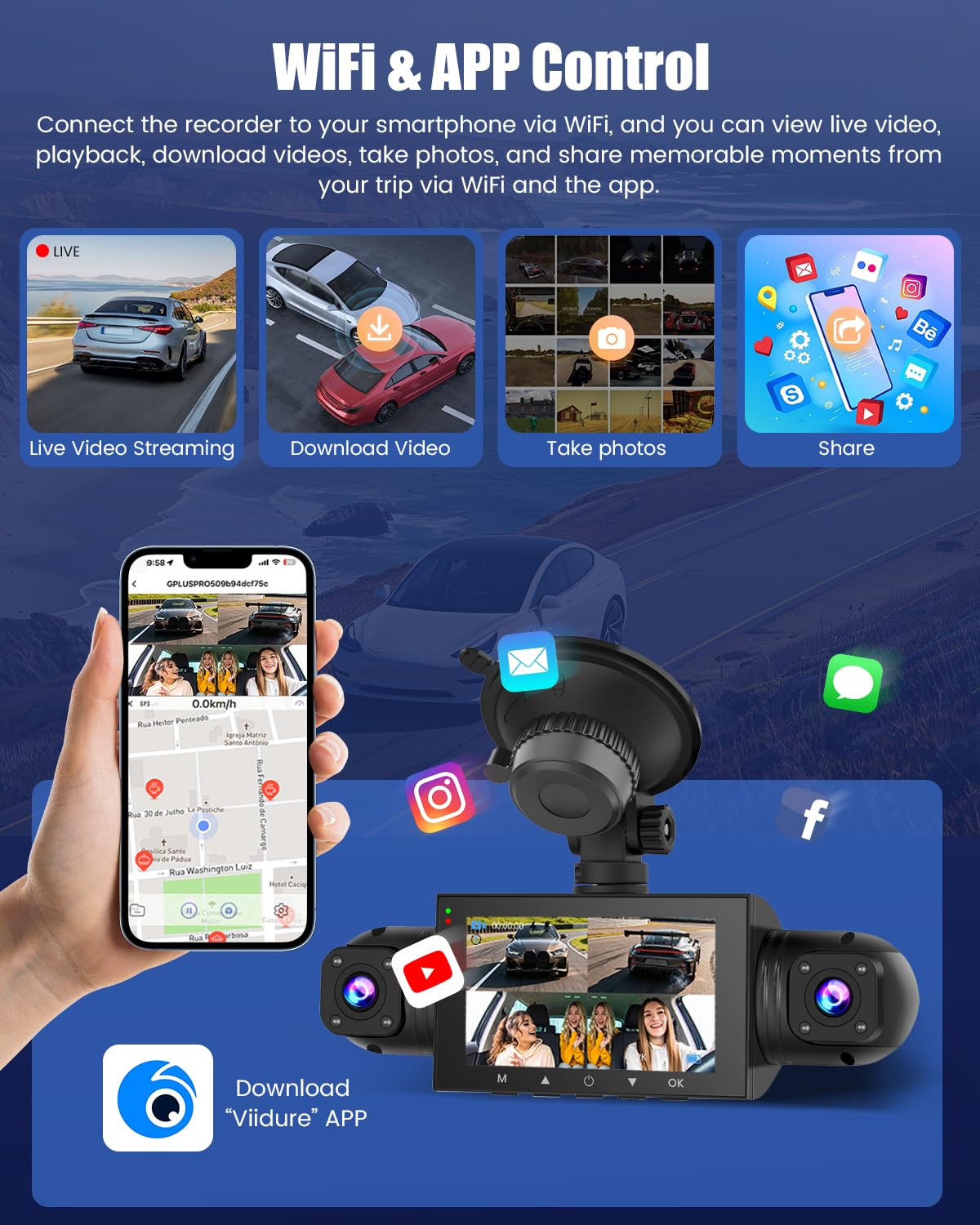 Dash Cam Auto 4 Canali 1080P Fronte e Retro, Grandangolo
