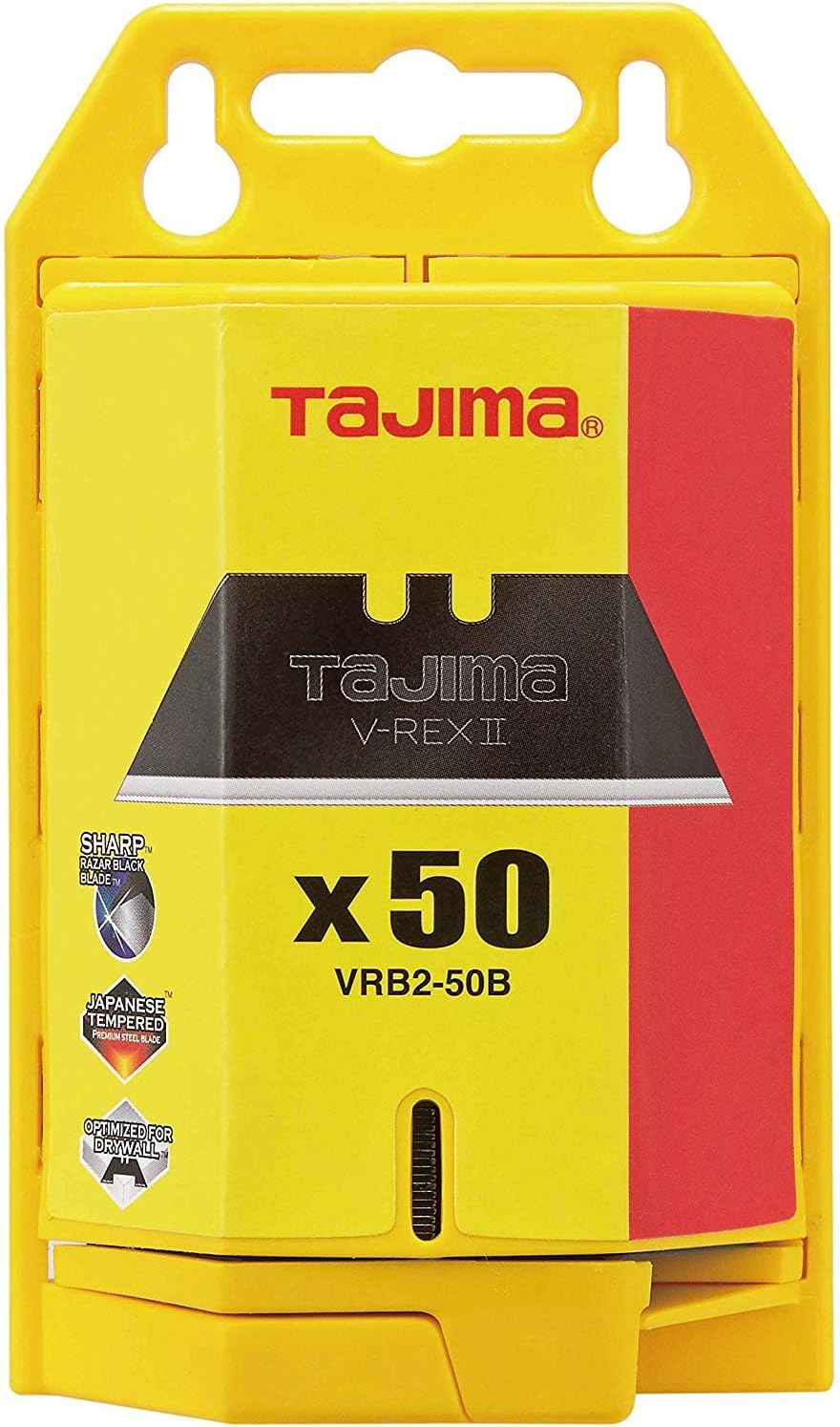 TAJIMA V-REX II 50-Pack Utility Knife Blades - 10X Stronger Tempered Steel Box Cutter Blades w/ Safety Dispenser VRB2-50B