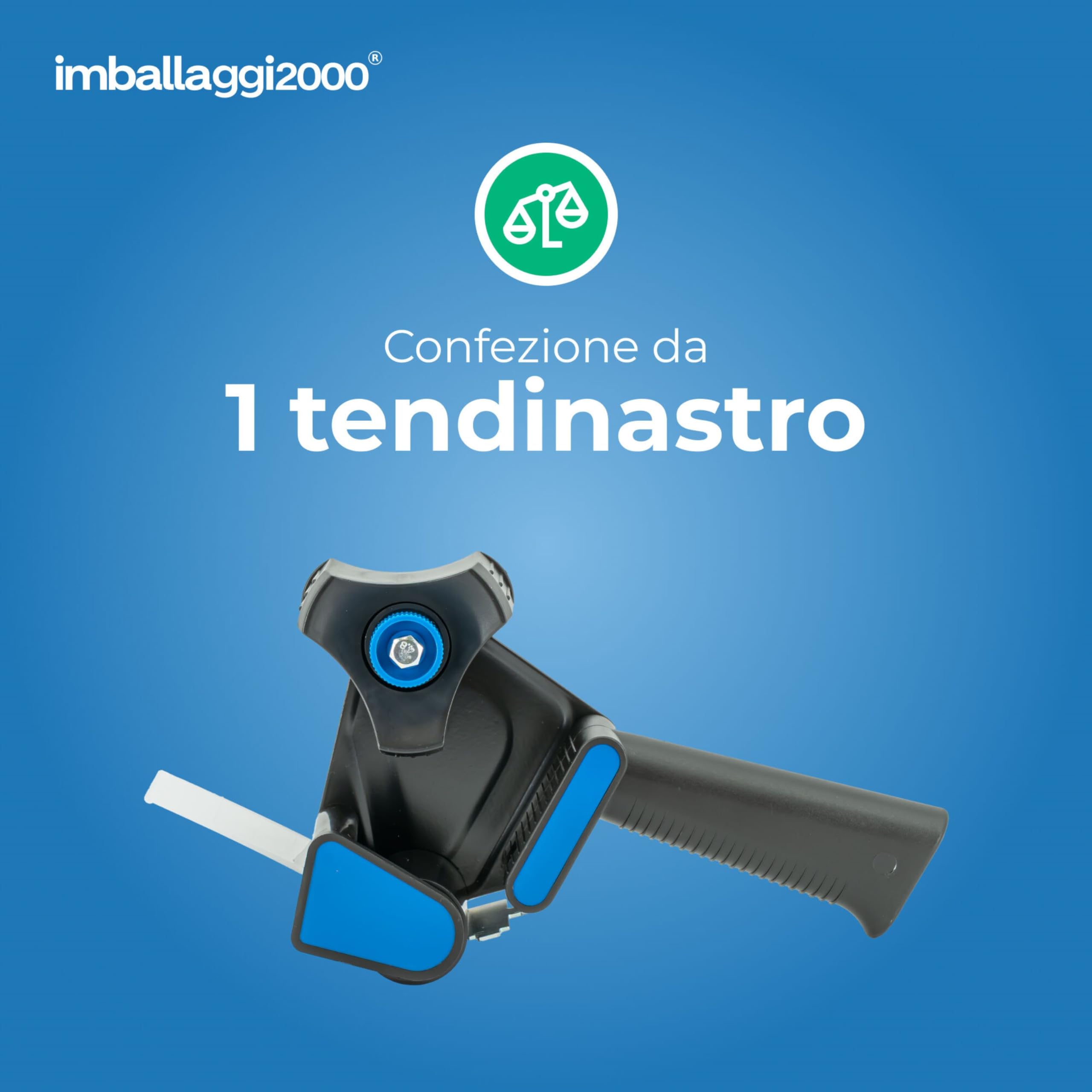 IMBALLAGGI 2000 - Dispenser per Nastro Adesivo 50mm x 66mt - Tendinastro Imballaggio con regolatore di tensione - Risparmia tempo con la nastratrice professionale