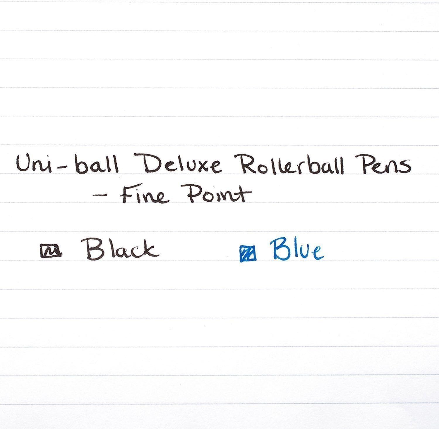 Uni-Ball Deluxe Rollerball Stick Pens, Fine Point 0.7mm, Black Ink, Champagne Barrel, Pack of 12