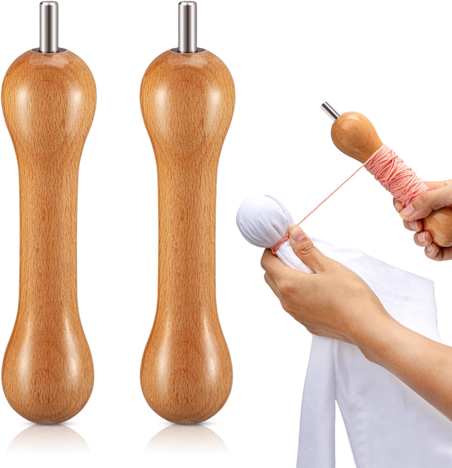 Thyle Tie Dye Tool Wood Sinew Puller DIY Tie Dye Stretching Tools Sinew Pulling Device for Tie Dye, Made of Handmade Natural Wood, with Connectors(2 Pcs)