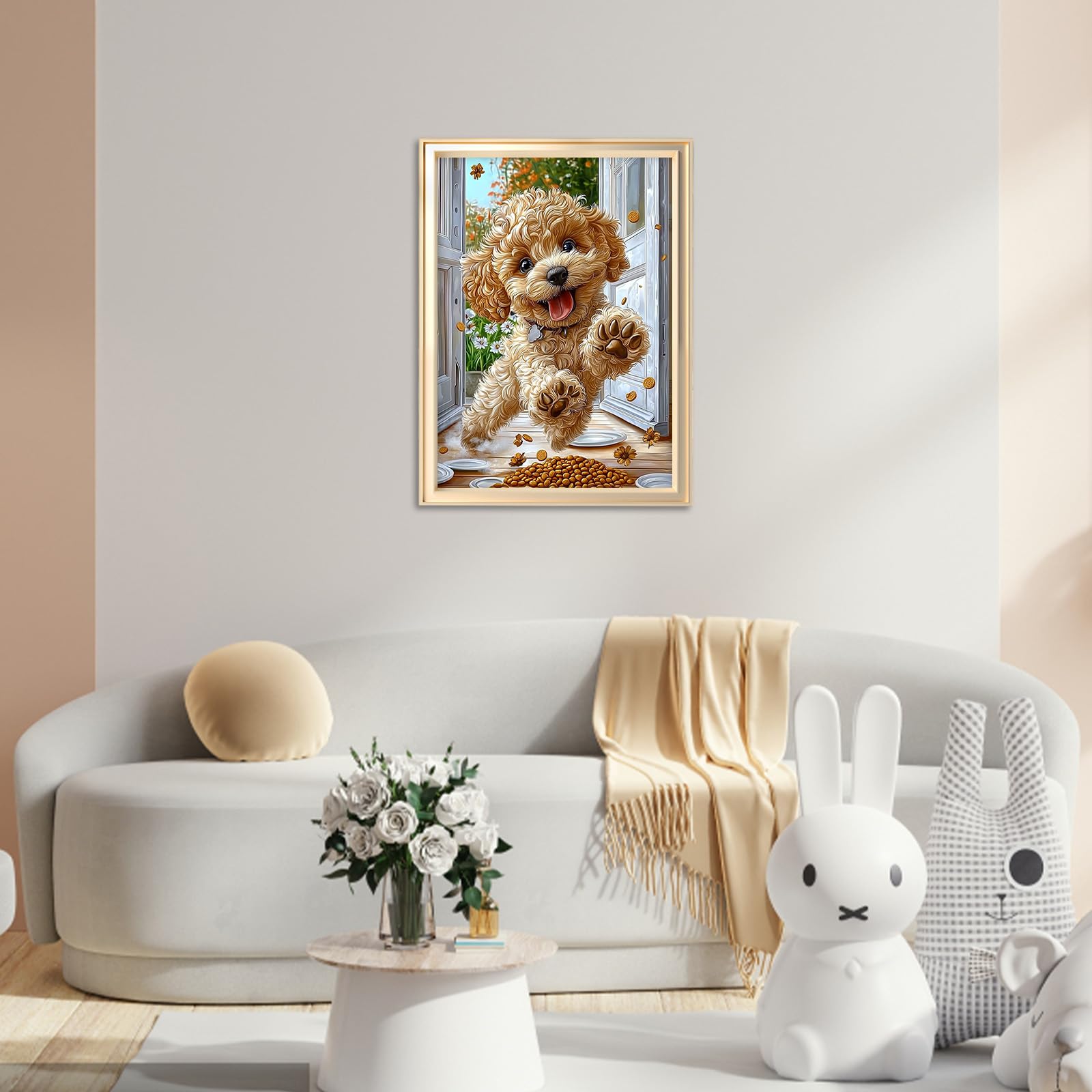 QENSPE Diamond Art Kits for Adults DIY Diamond Painting Poodle Puppy, Round Full Drill - Image 3
