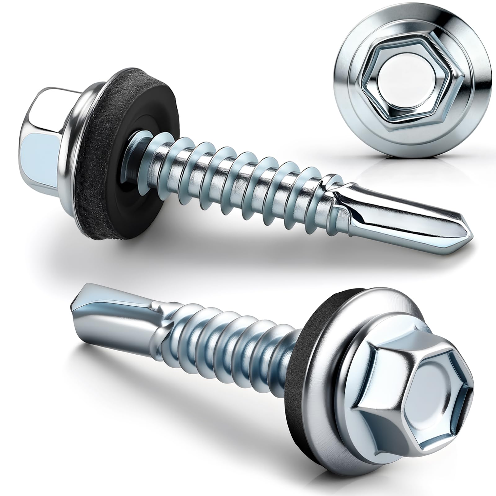 Roofing Screws 45 Pcs Self-tapping Screws with Sealing Washers 6.3x100mm Corrugated Roof Fixings with Rubber Washers Silver msymsyu Hex Head Tech Screw for Metal for Securing Metal Structures