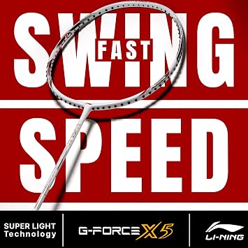 Li-Ning G-Force X5 Carbon Fibre Badminton Racket with Free Full Cover(82 Grams, 28 Lbs) (White::Red)