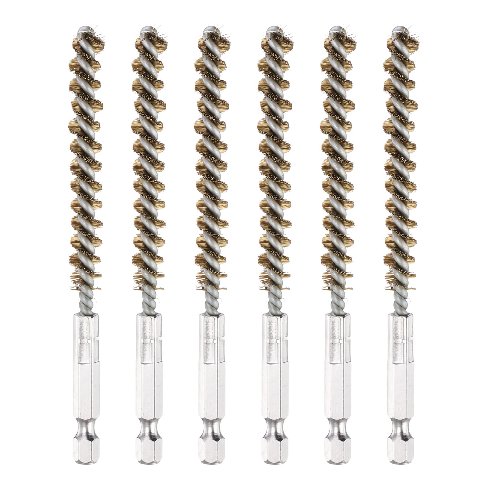 PATIKIL Cepillo De Alambre Retorcido De Latón De 8 Mm De Diámetro, 6 Piezas, Limpiador De Tuberías Con Vástago Hexagonal De 1/4 De Pulgada Para Tubos, Puertos, Cojinetes, Taladro