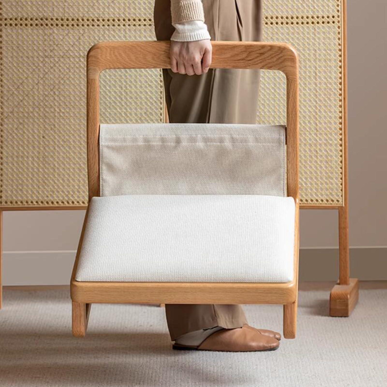 Silla de meditación de Suelo con Respaldo, Estera de Madera Maciza, Estilo japonés, para Sala de Estar, Dormitorio y ventanal.
