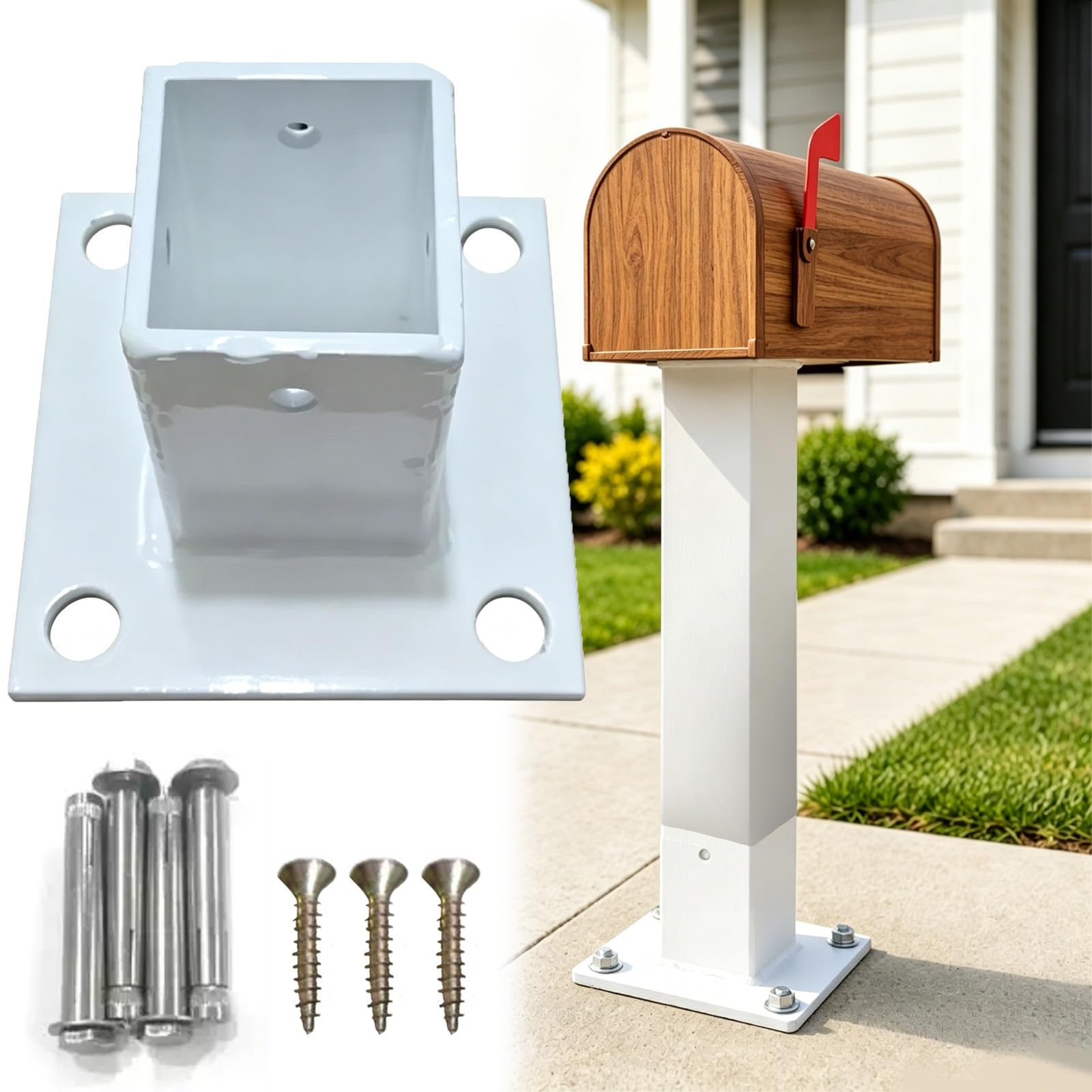 LZMZMQ Soporte para Poste Base para Poste de Madera Protector De Base para Poste De Buzón (Blanco), Placa Base para Barandilla De Terraza, Anclaje De Poste para Suelo(180x180mm/7x7)