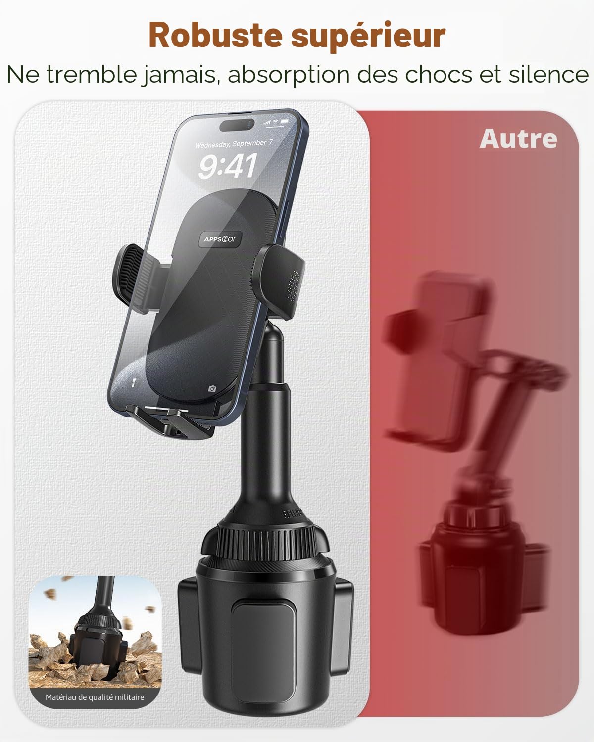 APPS2Car Support Telephone Voiture Porte Gobelet, Compatible avec Smartphone iPhone 13 12 11, Pro, XS, Max, XR, X Samsung Galaxy S10 Plus, S9, S8 Note 10