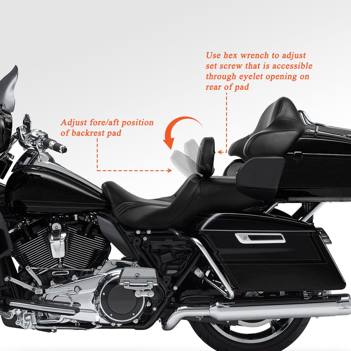 Kit de dossier réglable Hokuotolite, coussin de dossier détachable pour conducteur de moto/coussinet de dossier avec couture pour Harley Touring Electra Glide CVO Road Glide Road King Street Glide