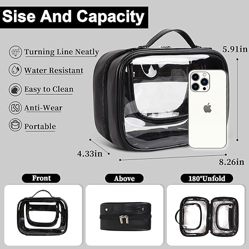 Miniatura 2 de XSUIOY Neceser transparente, bolsa organizadora de maquillaje, bolsas de cosméticos de viaje de gran capacidad con asas, estuche impermeable para