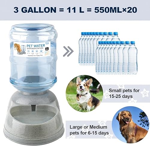 Miniatura 3 de Dispensador de agua para perros y gatos grandes, alimentador automático de agua por gravedad de gran capacidad de 3 galones, fuente para beber