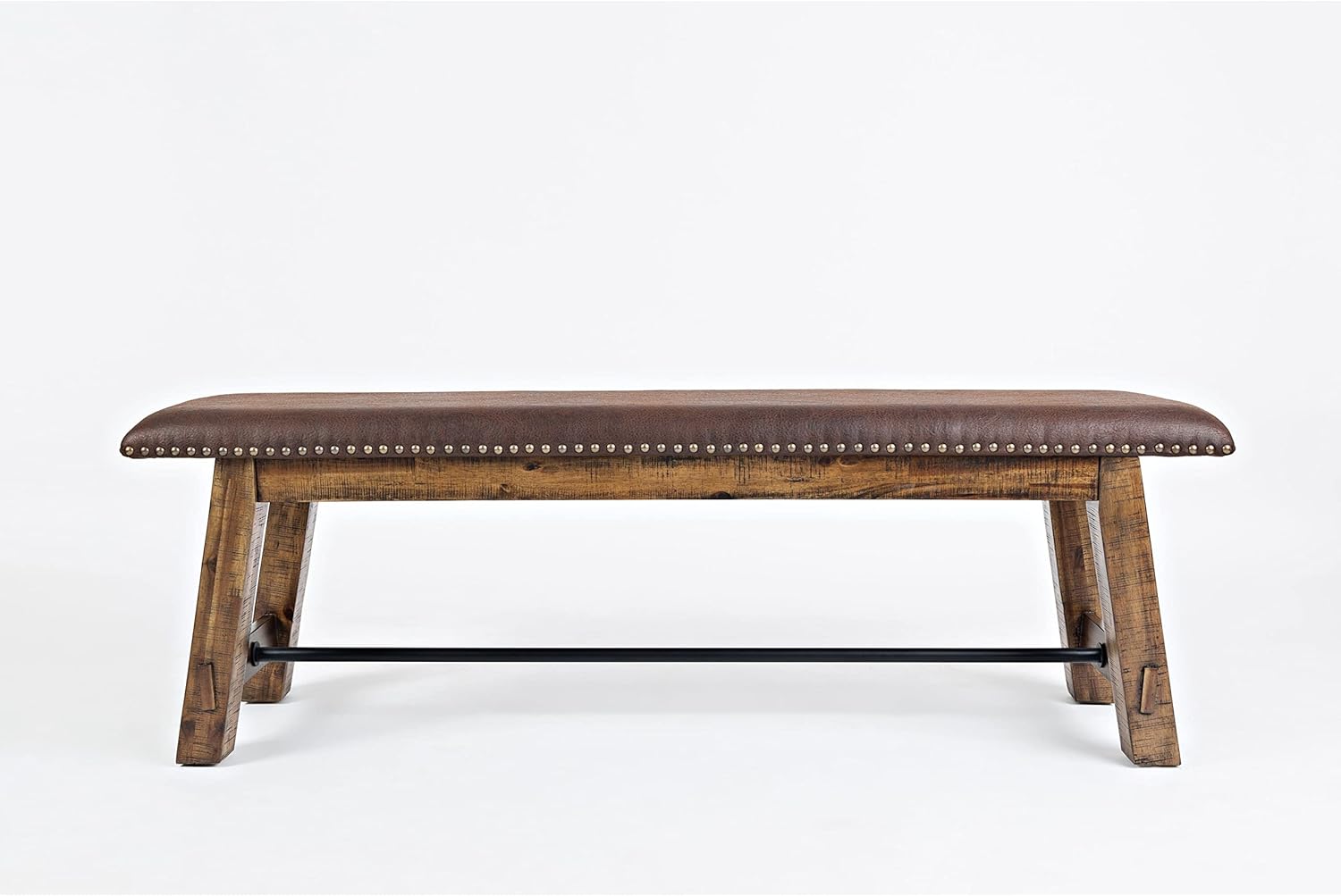Cannon Distressed Wood Bench with Upholstered Seat Brown