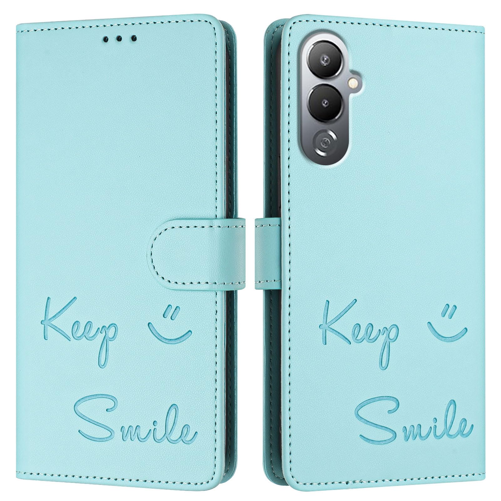 Leather Cases Compatible with Tecno Pova 4 Case, with Magnetic Flip Card Slot Stand Shockproof Soft Silicone Retro Smile Patterns Protective Shell for