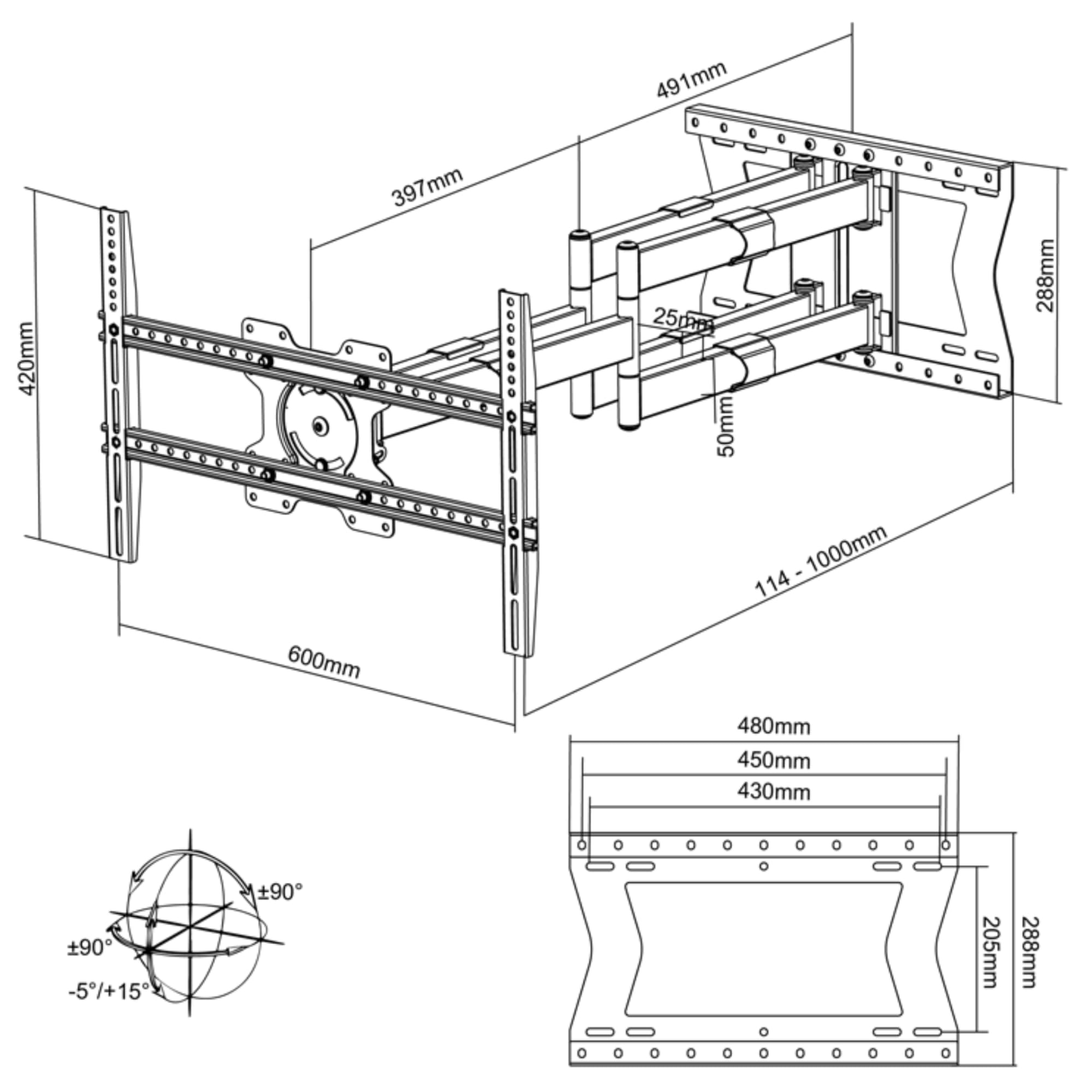 Nanook Long 4100 Langarm TV-Wandhalterung 42-85 Zoll, 100 cm Auszug, 80 kg | Unsere Allerstärkste Halterung, Extra-Lange Arme Für Maximalen Schwenkbereich (180°) Und Große Reichweite, Max. VESA 600x400
