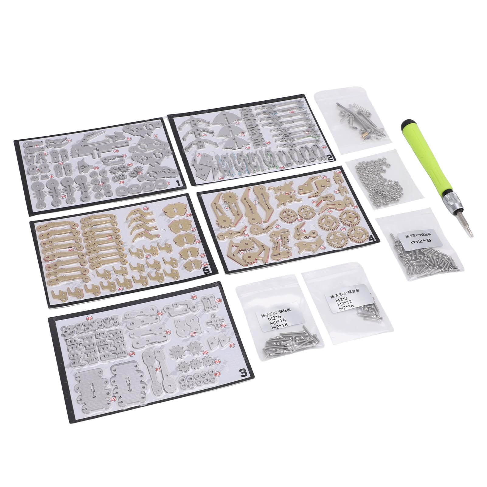 Topiky Puzzle Metalowe 3D Edukacyjna Zabawka STEM DIY Montaż Mechaniczny Model dla Dzieci Dorośli Bez Kleju i Spawania Materiał: Metal Ilość: 5 Bloków Plansza 1 Opakowanie Bezpieczne dla Dzieci 8+