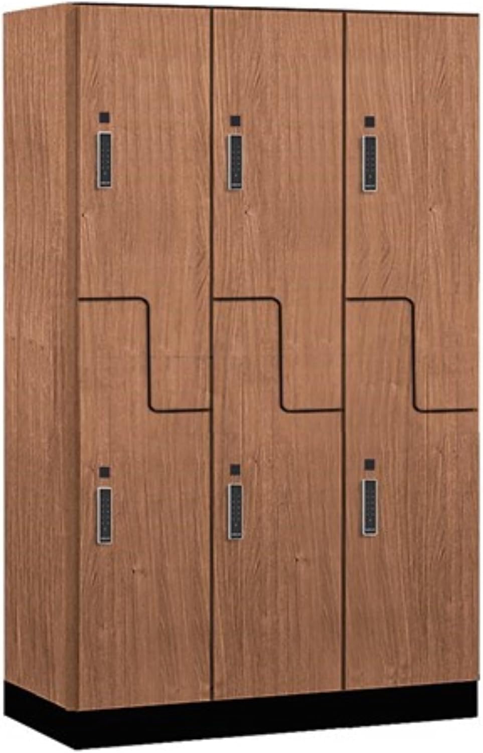 Salsbury Industries 15" Wide Premier Wood Locker-Double Tier 'S' Style-3 Wide-6 Feet High-24 Deep-Red Oak-Black Electronic Locks