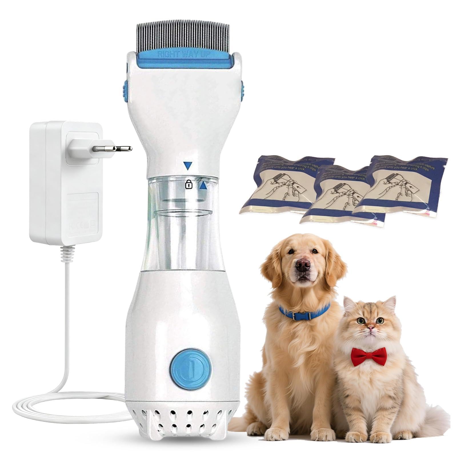 Peigne à puces électrique pour chien avec 3 sacs filtrants pour chiens et chats, anti-puces et tiques