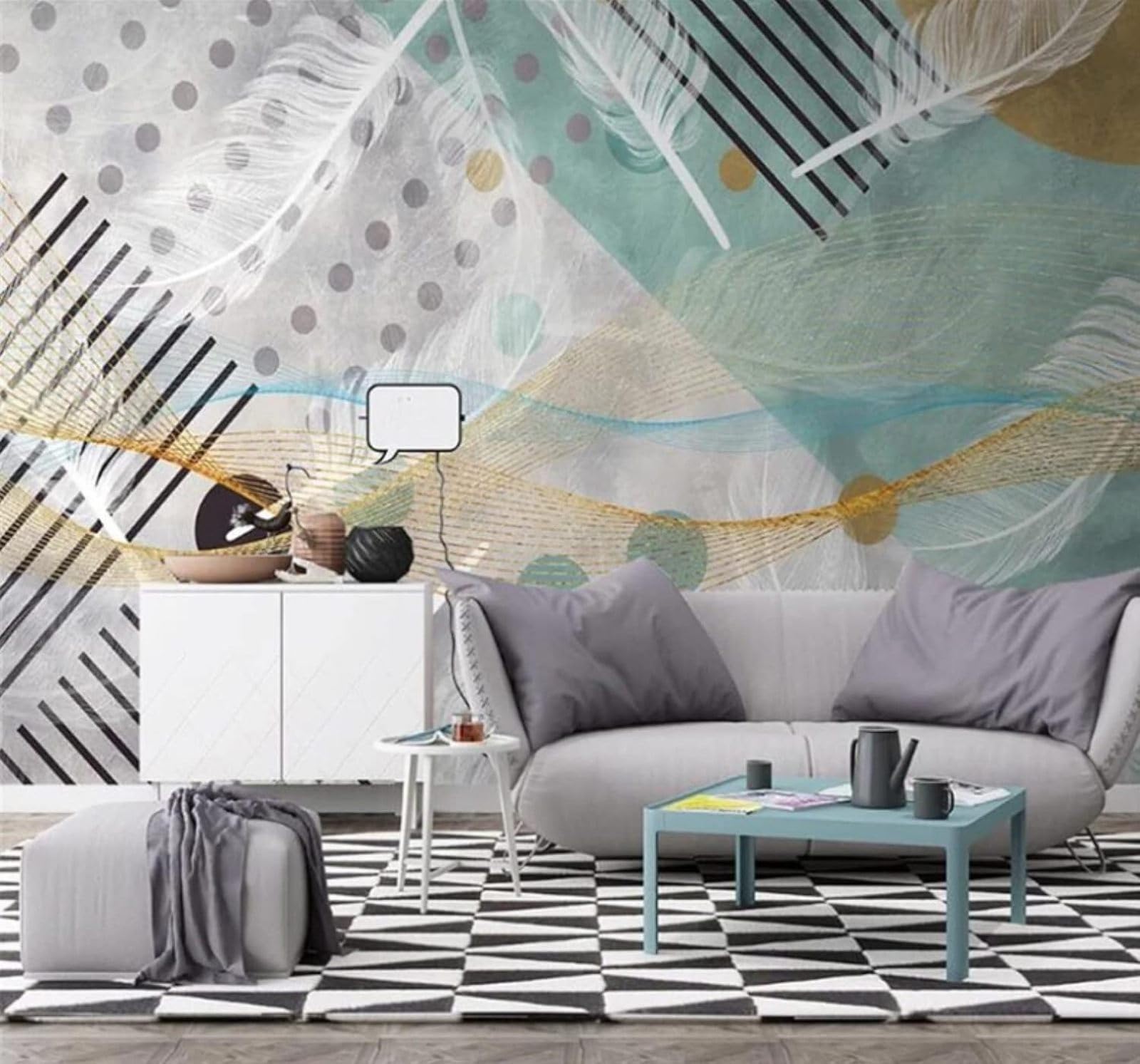 Abstract Creative Geometric Lines Feathers 3D Wallpaper Easy Install Feature Office Living Room Sofa Bedroom TV Background Wall Decoration-250cm×170cm
