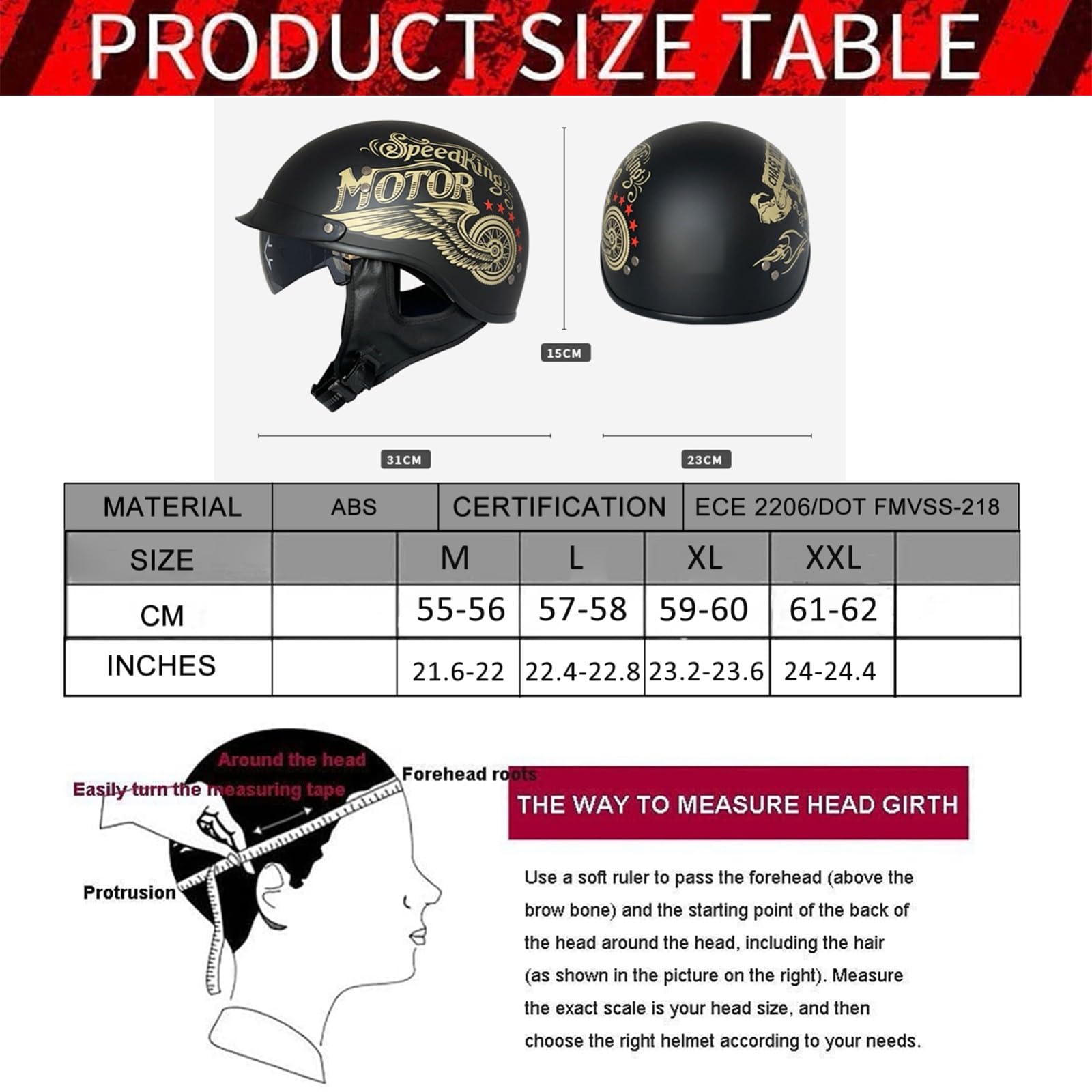 Kask motocyklowy retro, kask motocyklowy typu jet, do cruiser, choppera, motoroweru, skutera, homologacji ECE 22.06, dla kobiet i mężczyzn (Touring) 5,XL (59-60 cm)