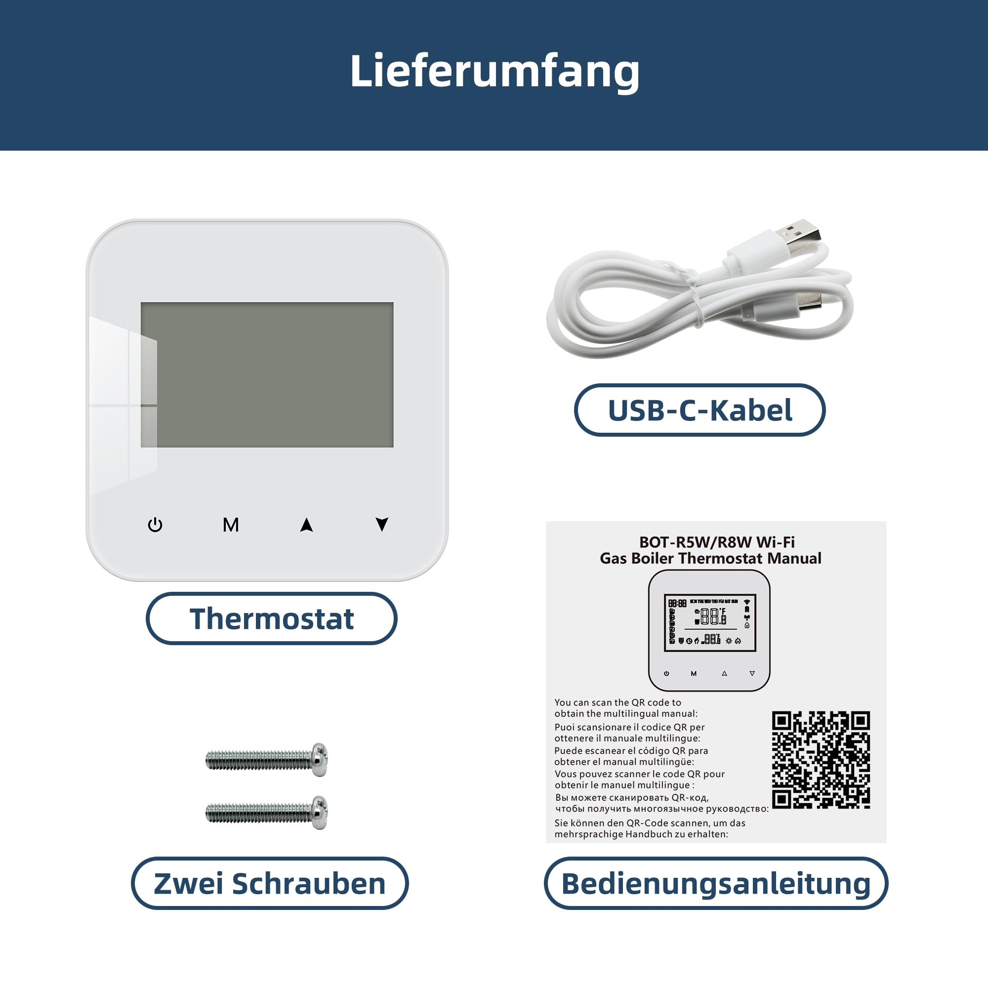 Beok WiFi Thermostat Für Gaskessel, Tuya Smart Raumthermostat Thermostate Heizung Digital LCD-Anzeige Kompatibel mit Alexa Google Assistant, Batteriebetrieben, Aufputz BOT-R5WW-WIFI Weiß