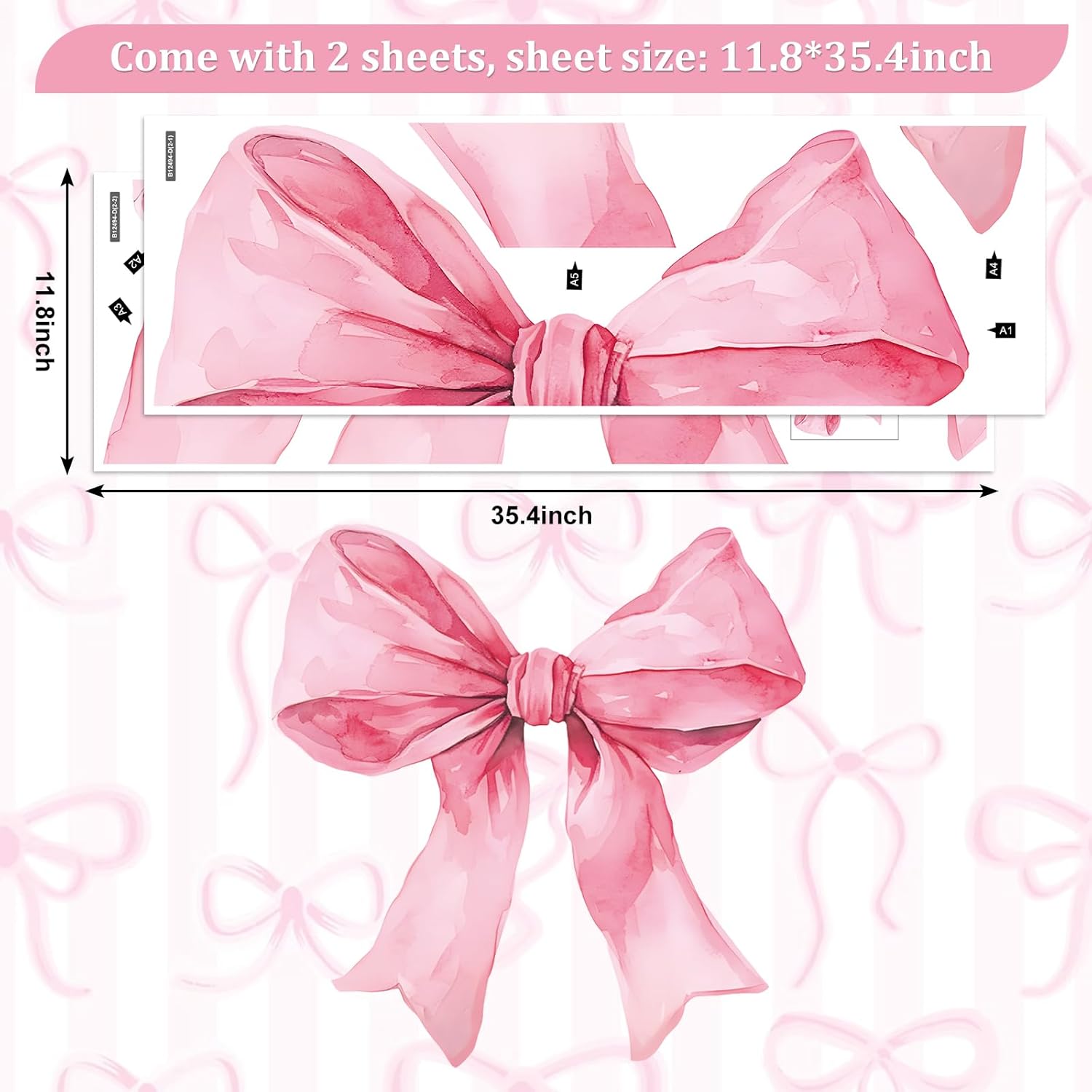 JarThenaAMCS Valentine's Day Large Pink Bow Wall Stickers Trendy Bow Knot Wall Window Decals Watercolor Room Mural Stickers for Coquette Party Home Girls Bedroom Nursery Decor
