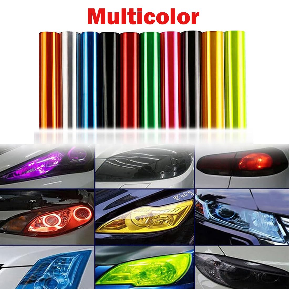 1 Pcs Car Light Tint Film 12 X 48inch,Cuttable&Stretchability Car Headlight Taillight Fog Light Vivid Vinyl Wrap Protector,Non-Marking Self-Adhesive Decals Car Decor mit squeegee,red - 3